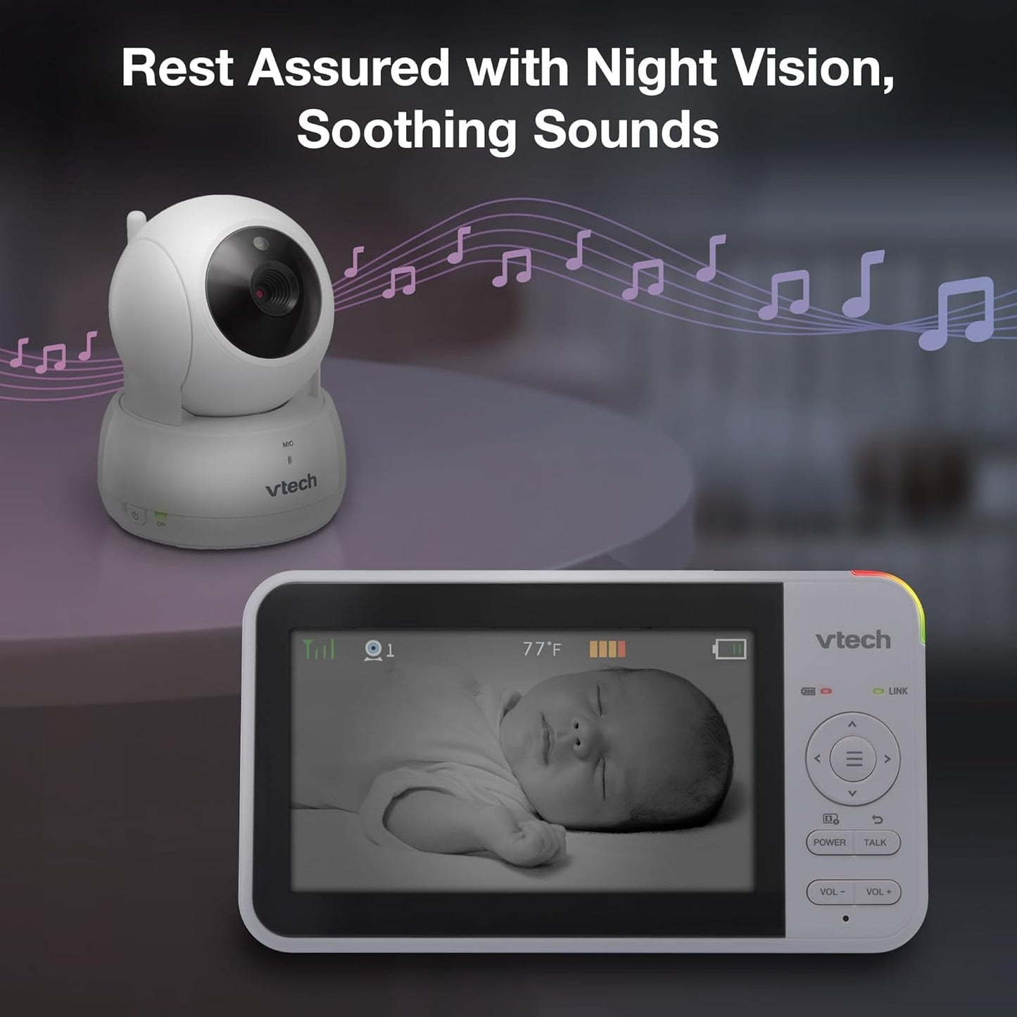 VTech Video Baby Monitor with 3 Cameras, 5" LCD Screen, Up to 17Hrs Video & 31Hrs Audio Battery Life, Night Vision, 1000ft Range, Pan-Tilt-Zoom, Lullabies, Soothing Sounds, Temperature Sensor, VM924-3