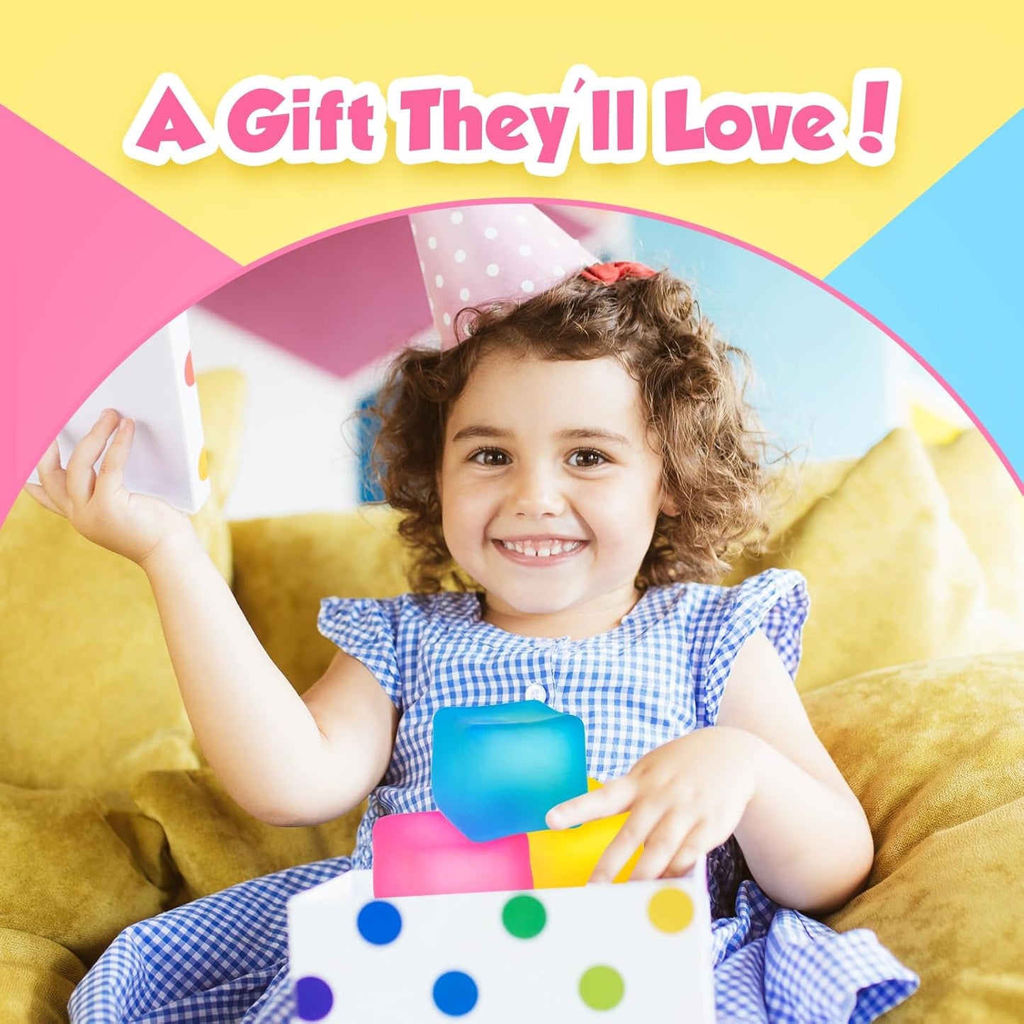 Fidget Toy Stress Cube 3 Pack - Squishy Fidget Toys for Anxiety Relief, High Density Gel Filled, Fidgets for Classroom, Calming Toys for Kids Adults Children Teens