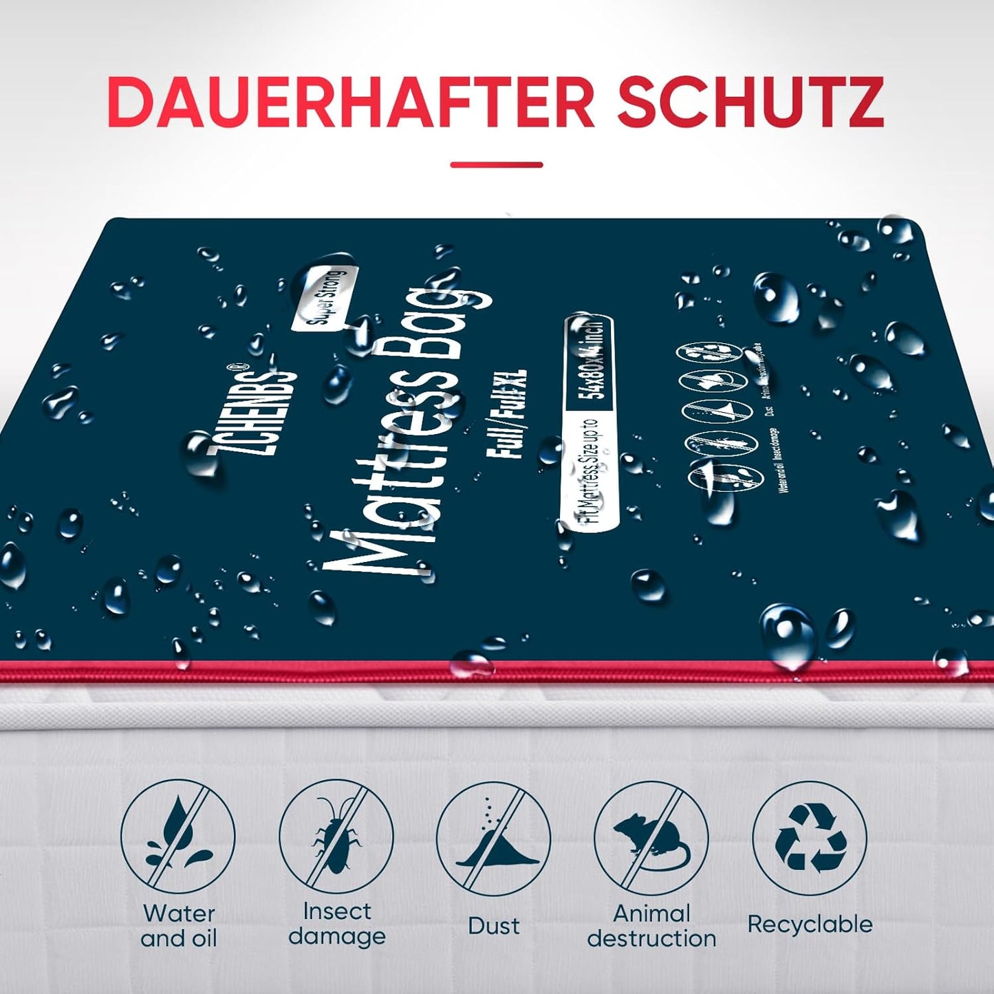 ZCHENBS® – Mattress Bags for Moving and Storage,Mattress Bag with Zippers,5 Mil Ultra-Thick Bed Bag,Waterproof,Anti-Tear,Heavy-Duty Mattress bag (Black, Full/Full XL-(1 Pack))