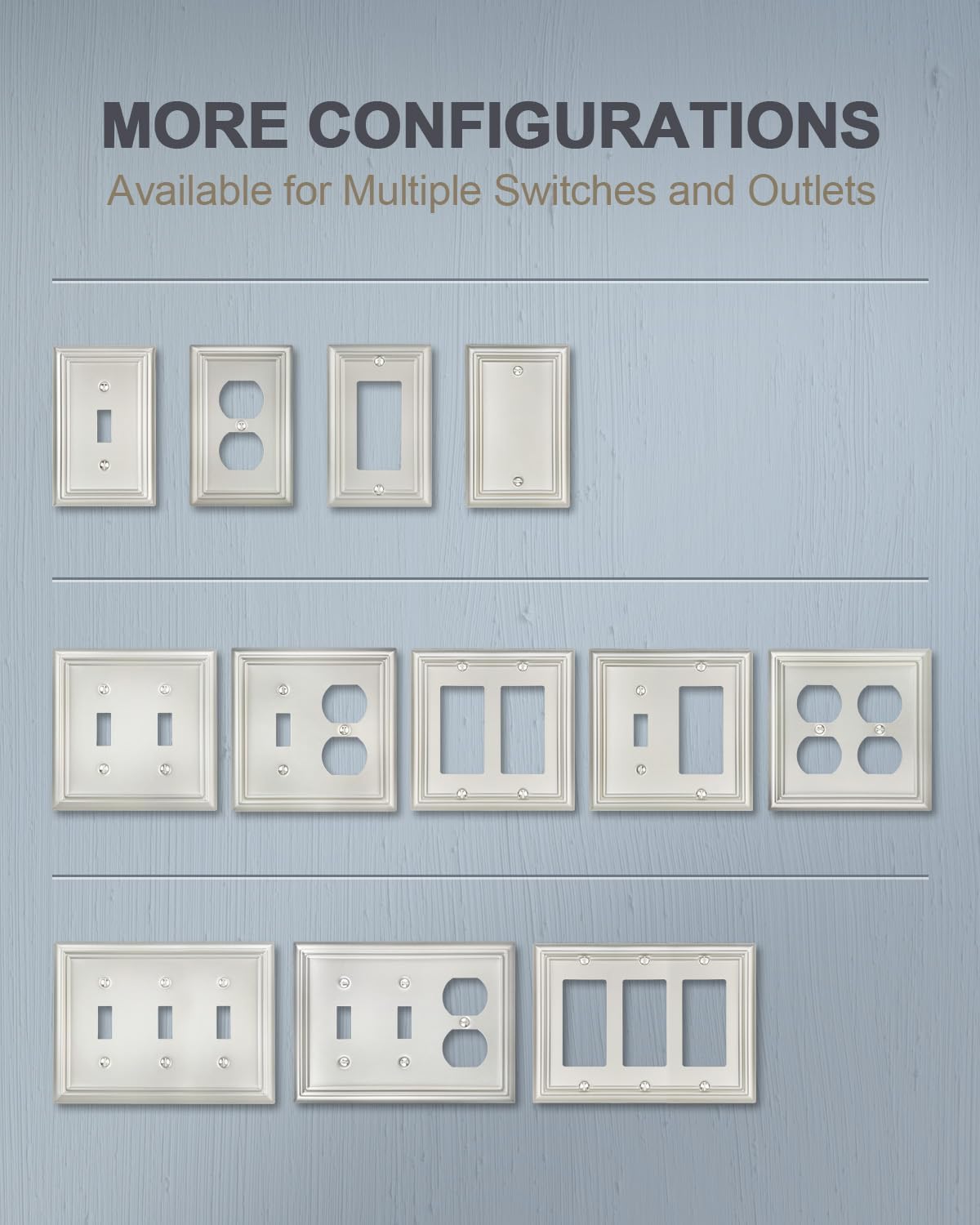 1-Pack Combination Toggle/Decorator Wall Plate, Metal Wall Plate Cover for Light Switch, Receptacle, Dimmer Switch, Satin Nickel, 2-gang, Midsize