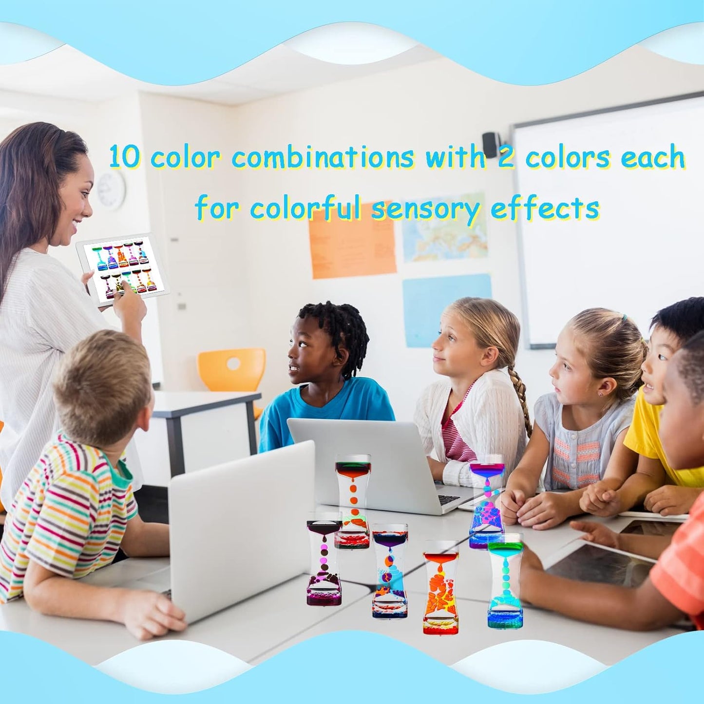 Liquid Motion Bubbler Pack of 8 Liquid Bubbler Timers Relaxing Calming Fidget Toys for Sensory Play,Colorful Hourglass for Autism ADHD,Cool Desktop Decor,Nice Gift Idea