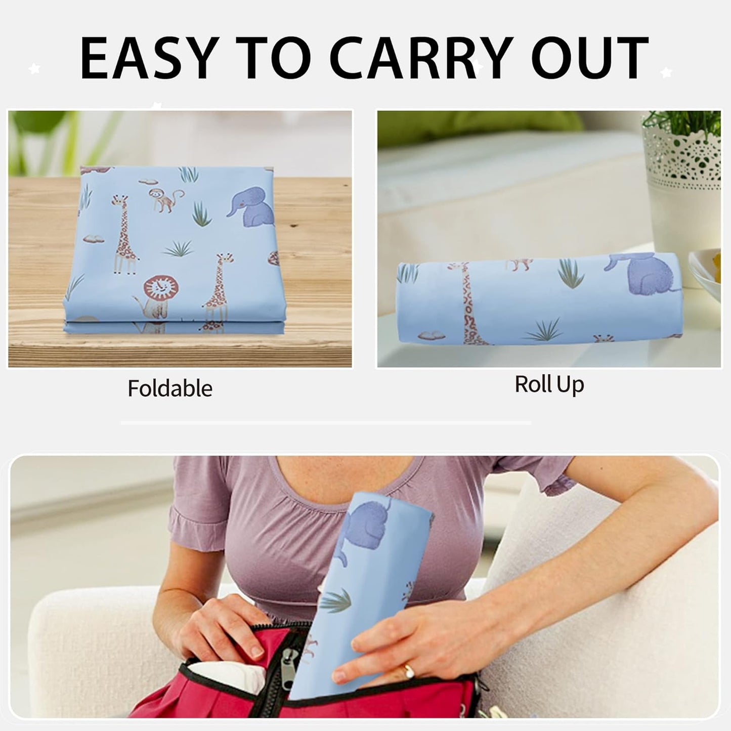 Vegan Leather Baby Changing Mat - Wipeable Portable Changing Pad, Foldable Travel Changing Mat for Baby, Newborns Toddlers Shower Gifts (Animal,20"*28")