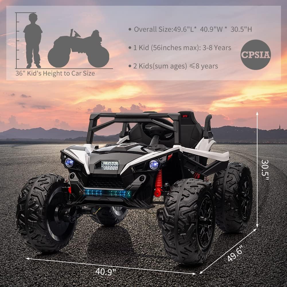 2 Seaters 24V Ride on UTV with Remote Control,10AH Battery, 400W Powerful Motors with 17" EVA Wheels, 20.5β Seat Width Electric Ride Toy with Metal Suspension,LED Lights,Music,Horn (White)
