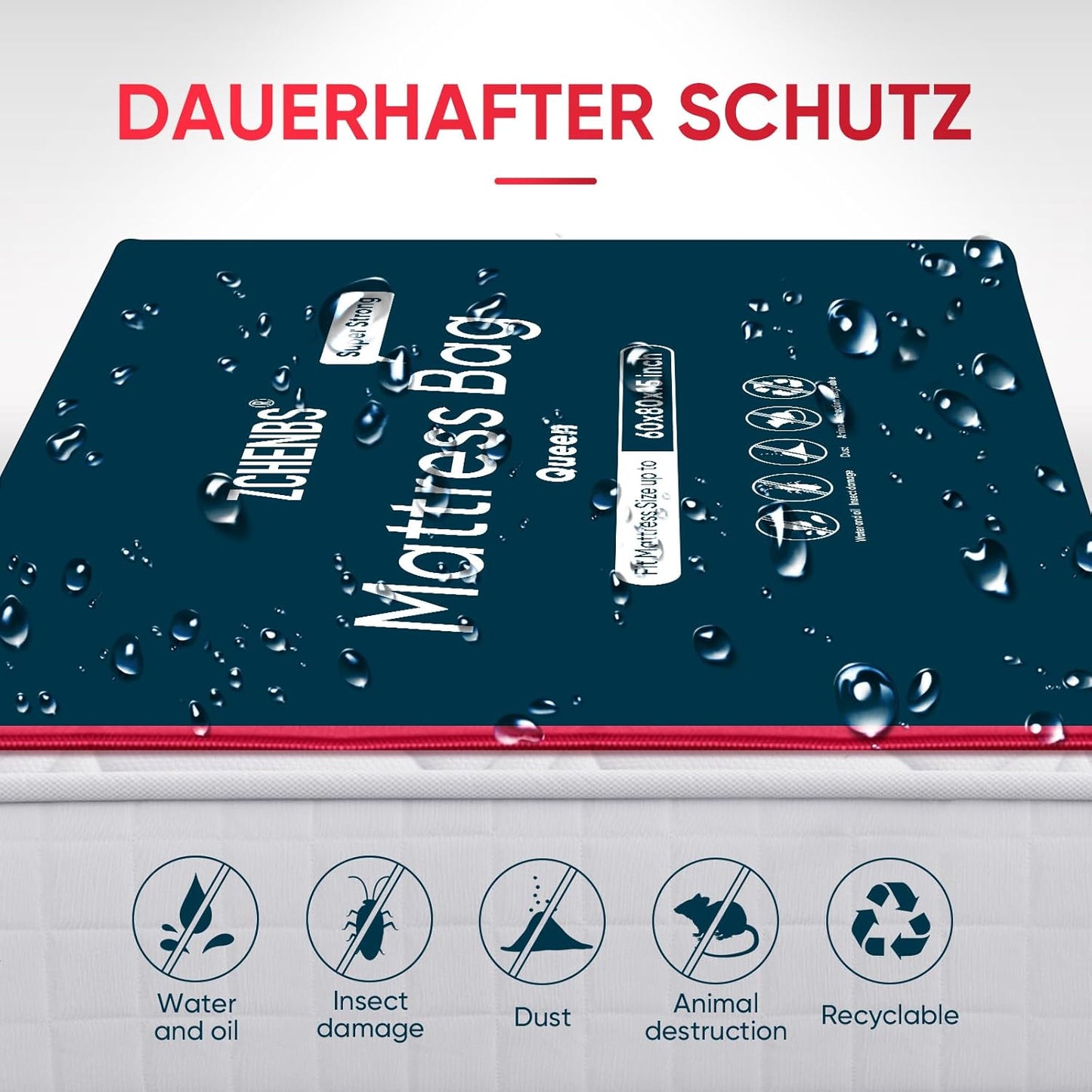 ZCHENBS® – Mattress Bags for Moving and Storage,Mattress Bag with Zippers,5 Mil Ultra-Thick Bed Bag,Waterproof,Anti-Tear,Heavy-Duty Mattress bag (Black, Queen-(1 Pack))