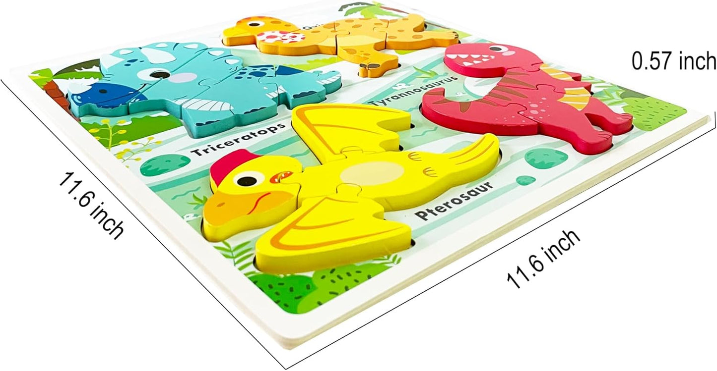 Wooden Jumbo Base Dinosaur Puzzle1-3, Dinosaurs Toys for 2 3 Years Old Boy Girls Kids,Toddler Toys Ages 2-4,Preschool Wood Dino Educational Gifts for Boys