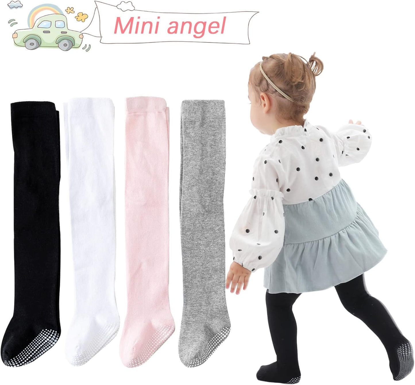 Mini angel Baby Tights Non Slip Baby Girl Tights Plain/Shoe-Look Leggings Seamless Pantyhose Warm Cotton Leggings Non-Skid