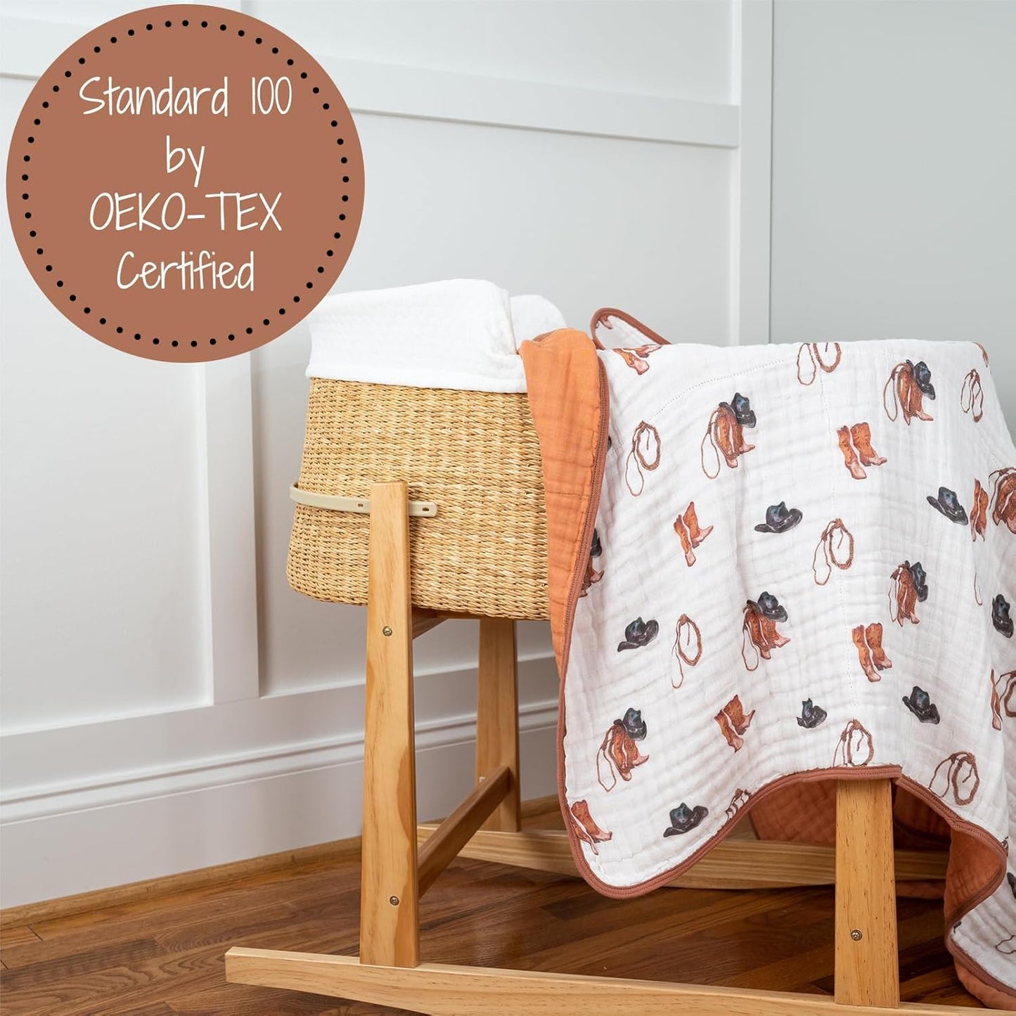 LollyBanks Muslin Baby Blanket 100% Organic Cotton, Muslin Quilt Lightweight, Toddler Blanket for Boys, 6 Layers Baby Blankets 47"x 47", Nursery Receiving Blankets Baby Essentials (Cowboy Print)