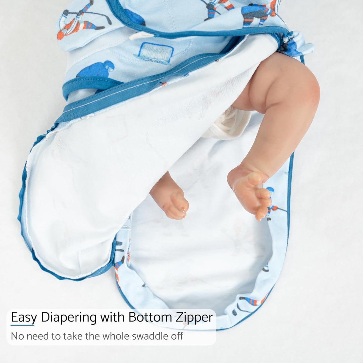 LollyBanks Baby Swaddle, 100% Organic Cotton Newborn Boy Swaddle Sack 3-6 Months, Newborn Baby Swaddle Blanket Wrap with Easy Change Zipper, Baby Registry Must Haves (Ice Hockey)