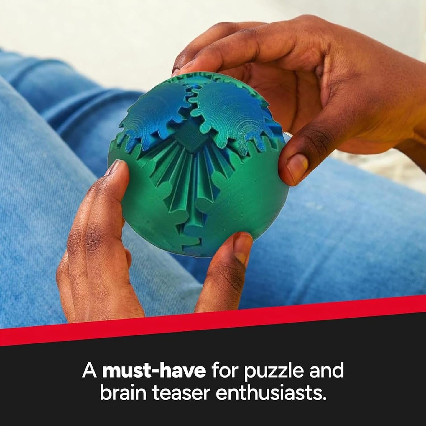 3D Printed Gear Ball, Gear Sphere Fidget Toy, Gear Ball Spin Ball or Cube Fidget Toy, Stress Ball, GearSphere Desk Toy for Stress and Anxiety Relaxin Kids Adult Birthday (Laser Green)