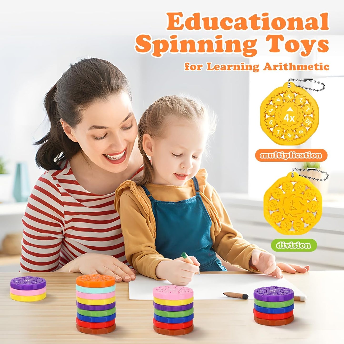 9PCS New Math Fidget Spinners,Interactive Math Gmaes Fidget Toys for Kids,Early Education Math Facts Fidget Spinners Gmaes to Relieve Stress and Fun Learning(Multiplication & Division)