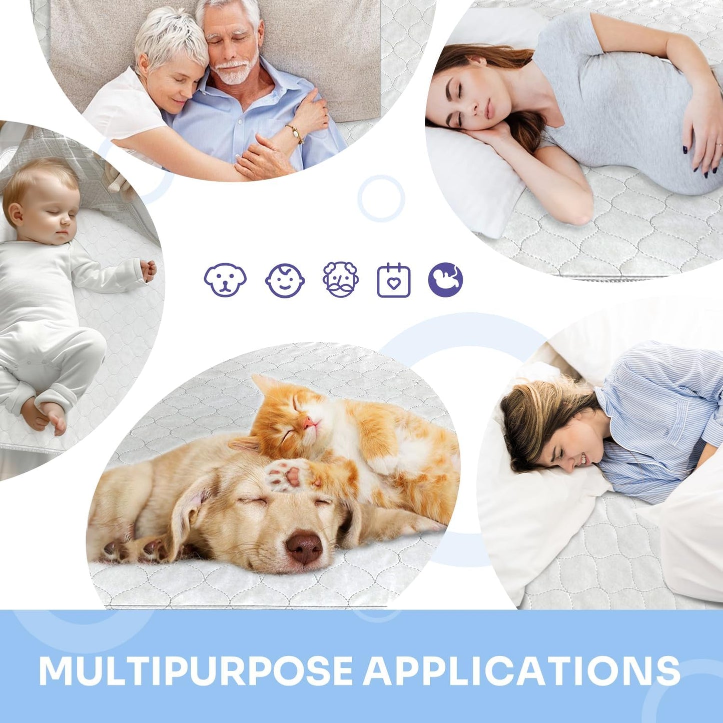 4-Layer Ultra Soft Quilted Bed Pads, 18" x 24" (3 Pack), Heavy Absorbency Underpad, Machine Washable, Mattress Protection for Elderly Seniors, Kid and Pets