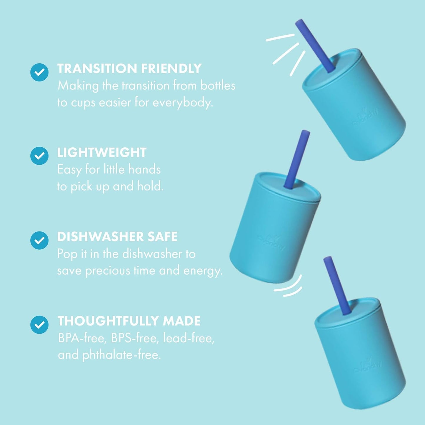 Avanchy Silicone Training Sippy Cup with Straw Lid – Tiny Cup for Babies 6+ Months to Toddlers 1 Year Old – 5 oz Infant Water Cup for Baby Led Weaning, See-Thru Blue