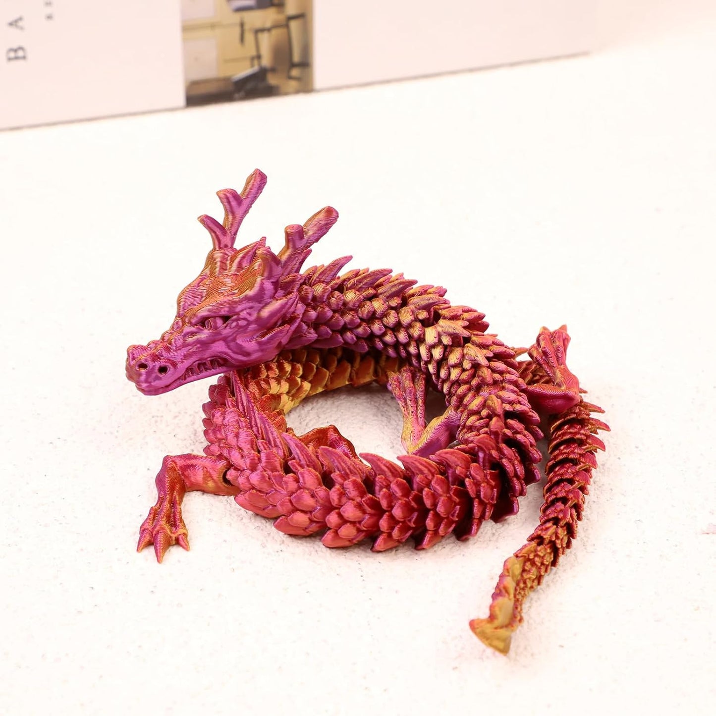 3D Printed Dragon, 17.7 Inch Articulated Dragon, Crystal Dragon, Dragon Fidget Toy, Home Office Decor Executive Desk Toys (Red)