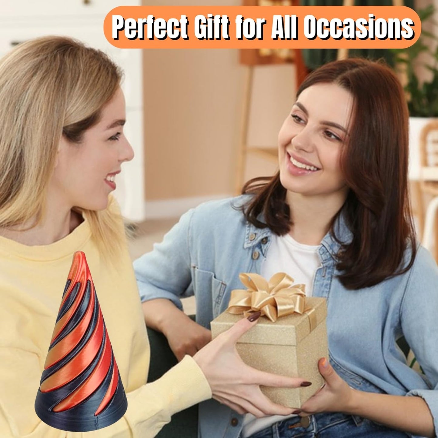 2PCS Impossible Pyramid Passthrough Sculpture, Pass Through Pyramid Fidget Toy 3D Printed Spiral Cone Fidget Toy, Mini Vortex Thread Illusion, Desktop Deco Souvenir Gift Mini Stress Relief Desk Toy