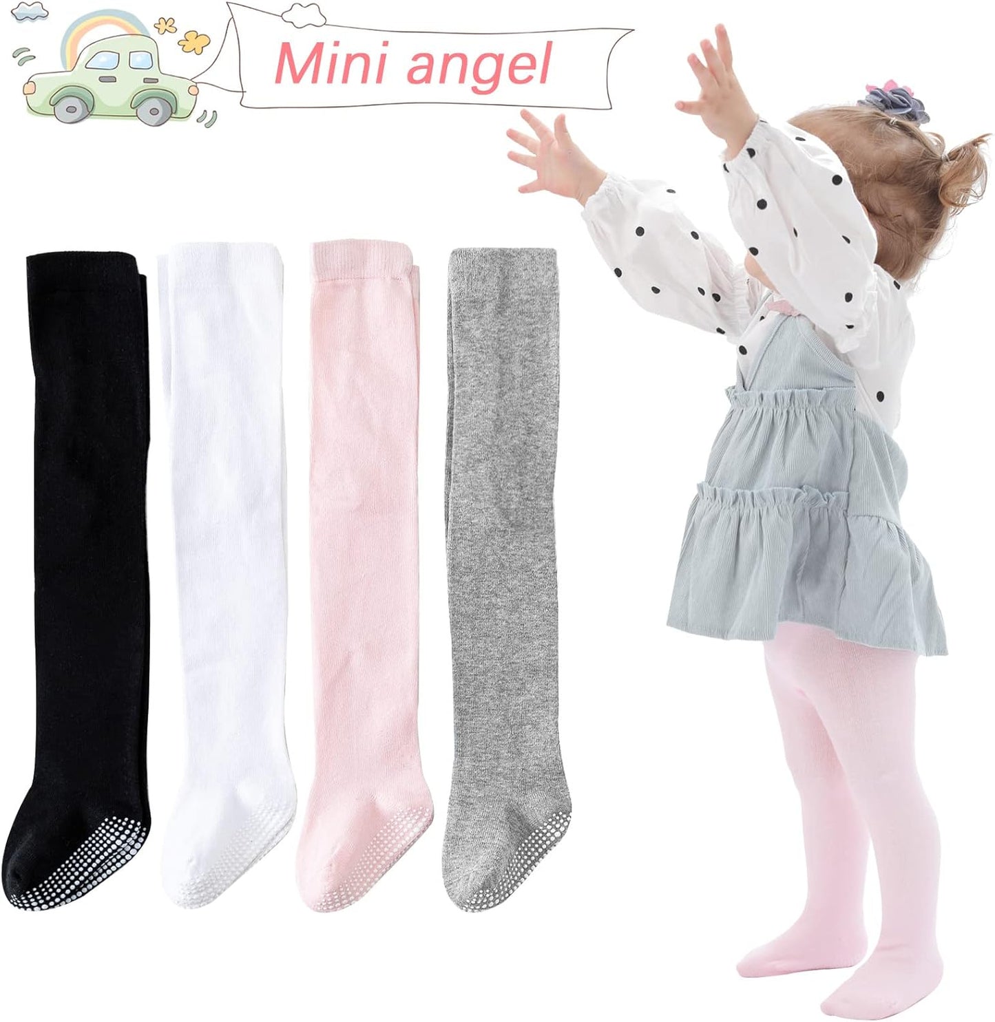 Mini angel Baby Tights Non Slip Baby Girl Tights Plain/Shoe-Look Leggings Seamless Pantyhose Warm Cotton Leggings Non-Skid