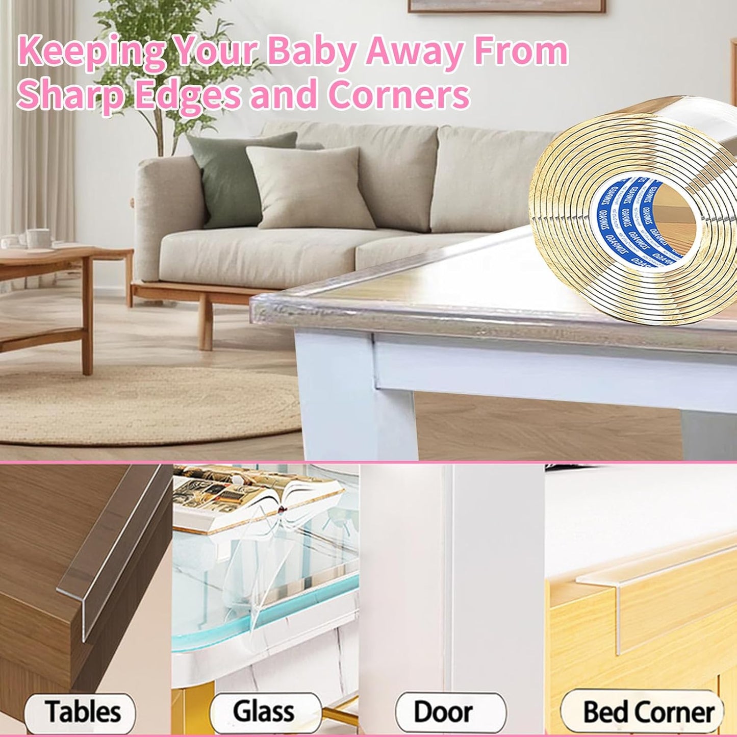 Clear Soft Corner Protectors for Furniture Strip,1.4in x13FT,Sharp Edge & Table Bumper,Window Edge,Wall Protector, Soft Corner Guards Safe for Proof,Table Corner Protectors in Family