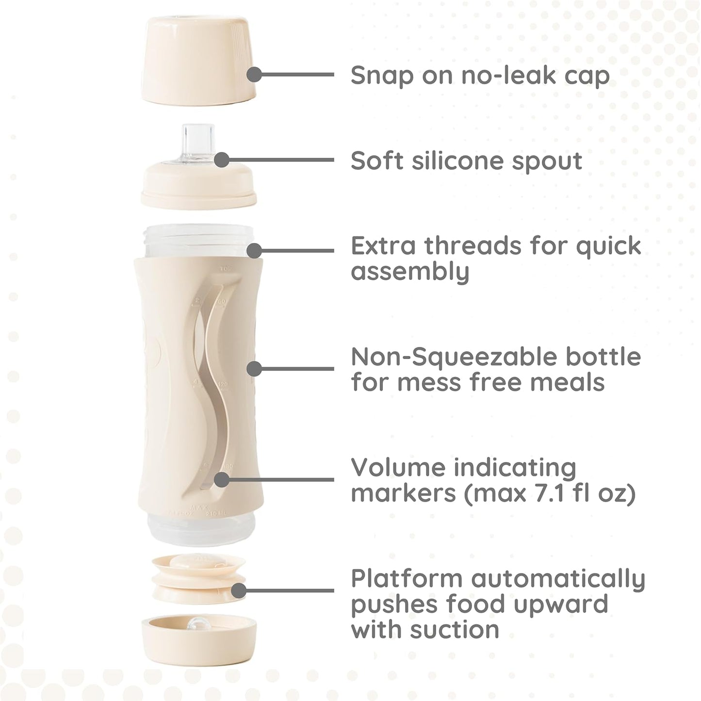 Subo Baby Food Bottle Starter Set | No Mess Baby Toddler Self Feeder | Squeeze Free Design for Purees, Smoothies, Yogurt, Oatmeal, or Thickened Liquids | Reusable Silicone Washable Cup (Oatmeal)