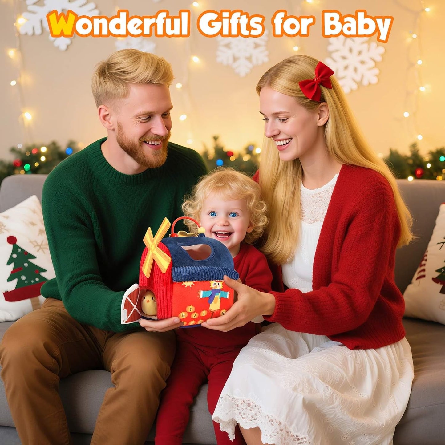 Baby Toys 6-12 Months - Soft Barn Toy with Stuffed Farm Animals, Rattle, Crinkle Paper, Squeaker, Mirror - Sensory Toys for 6+ Month Developmental, Montessori Toys for 1 Year Old Boy Girl Gift