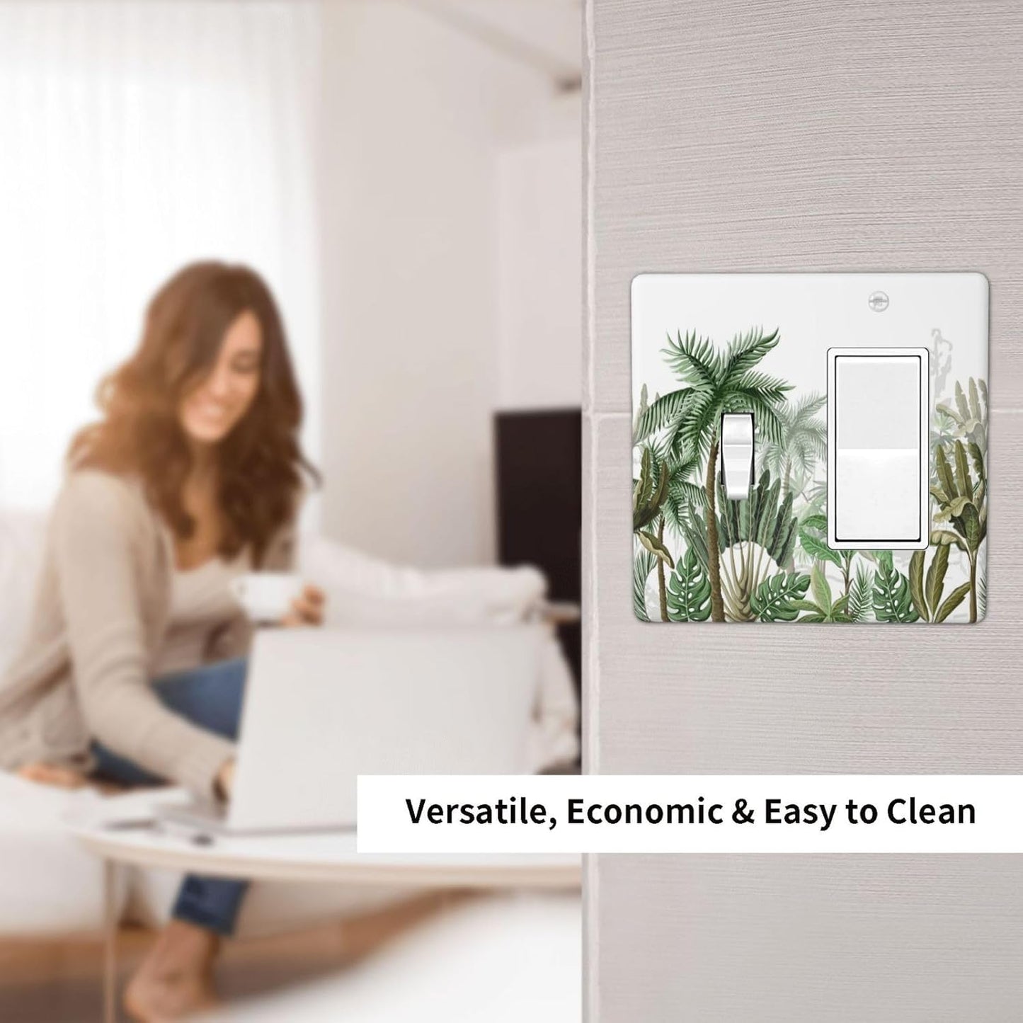 Palm Tree Banana Leaf Green Rainforest Natural Landscape Outlet Covers 1 Toggle 1 Rocker Combination Decorative Wall Plate Electrical Switch Plates Light Switch Cover Plate for Bed Room Living Room