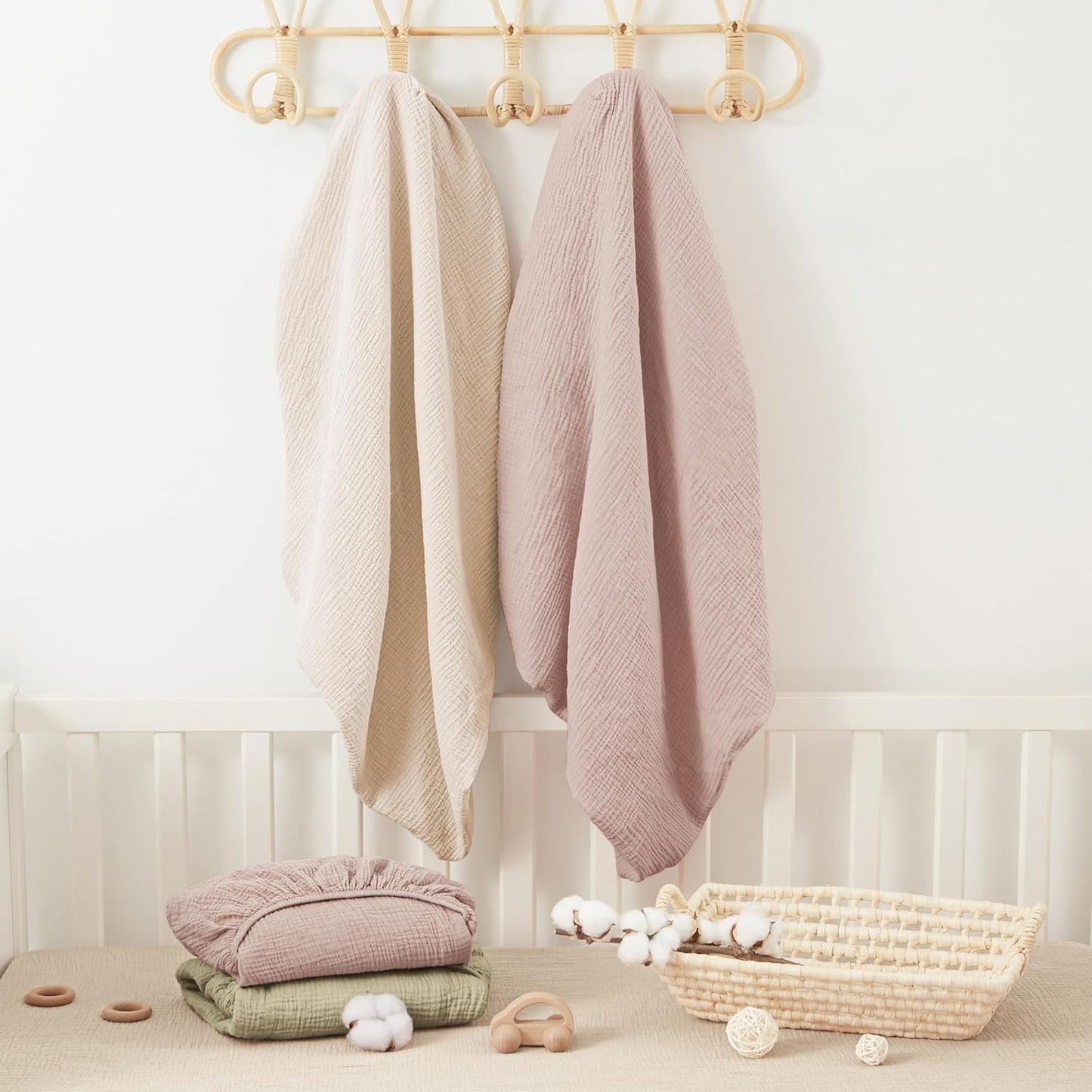 Bearmoss Muslin Mini Crib Sheets for Pack N Play Mattress - 100% Cotton - 38"x24" Soft Breathable Playard Baby Crib Sheets Neutral for Boys Girls - 2 Pack (Baby Face)