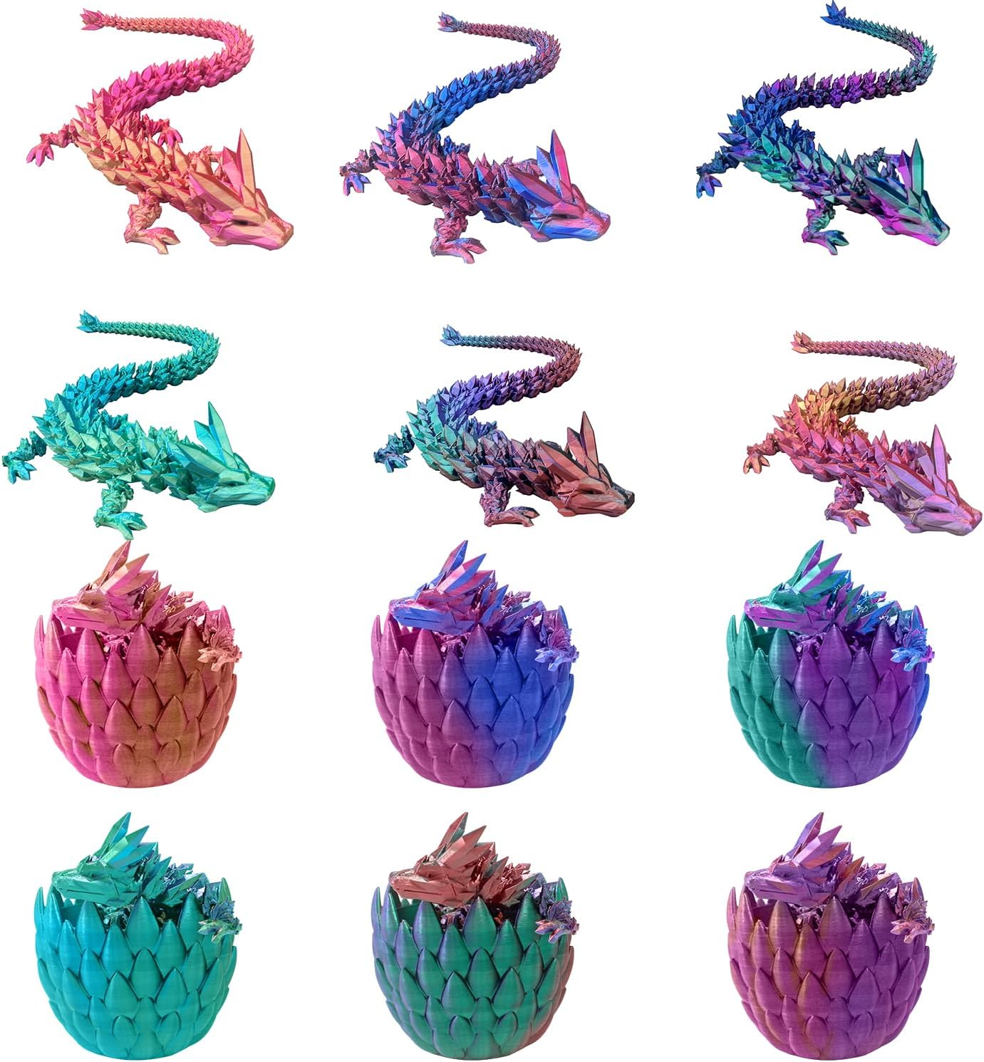 3D Printed Dragon with Dragon Egg 16.5'' Articulated Dragon Crystal Dragon Fidget Dragon Egg Toys Executive Desk Toys (Red, Dragon Only)