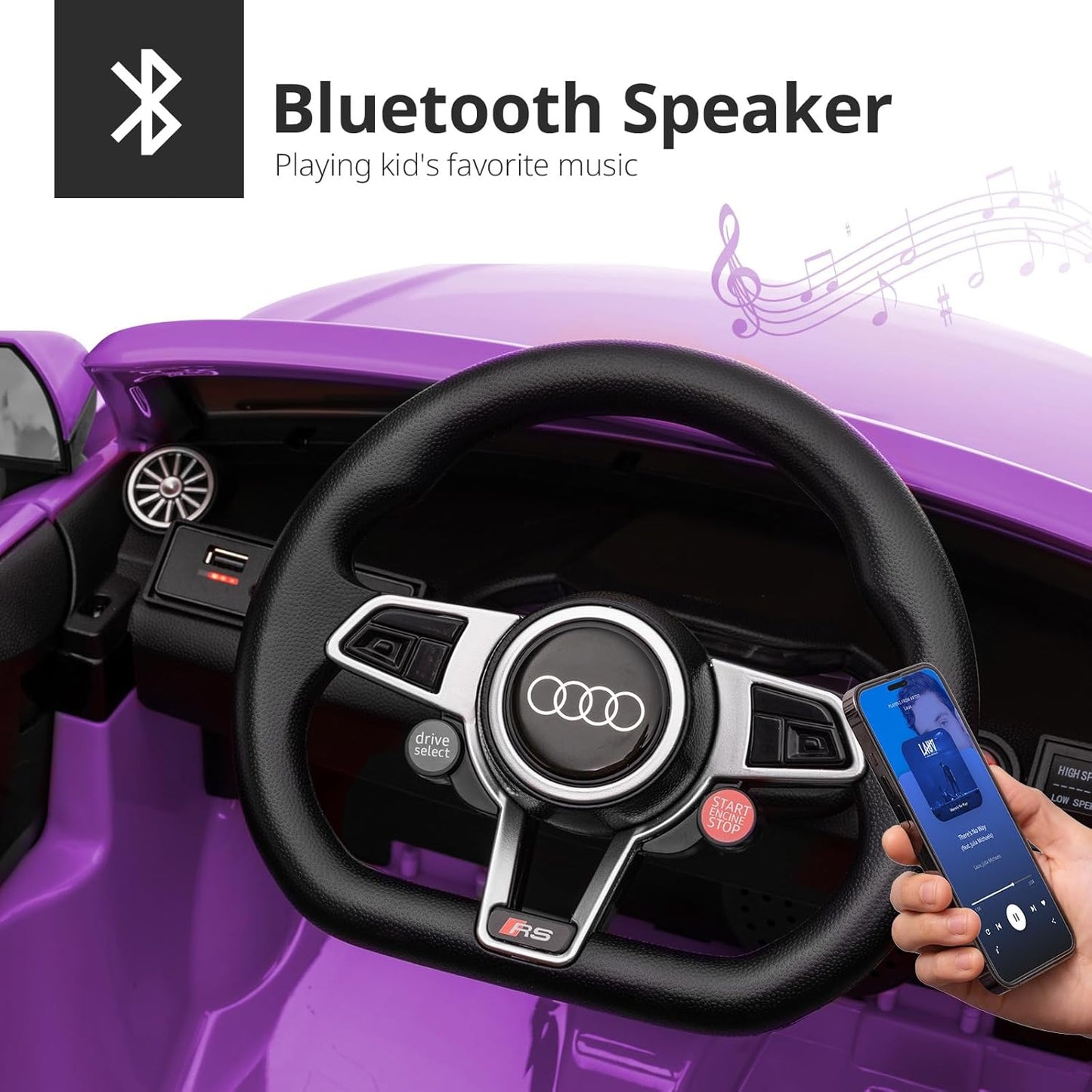 Licensed Audi Electric Kids Car, 12V Kids Ride-on Toy Car for Toddlers w/Remote - Purple