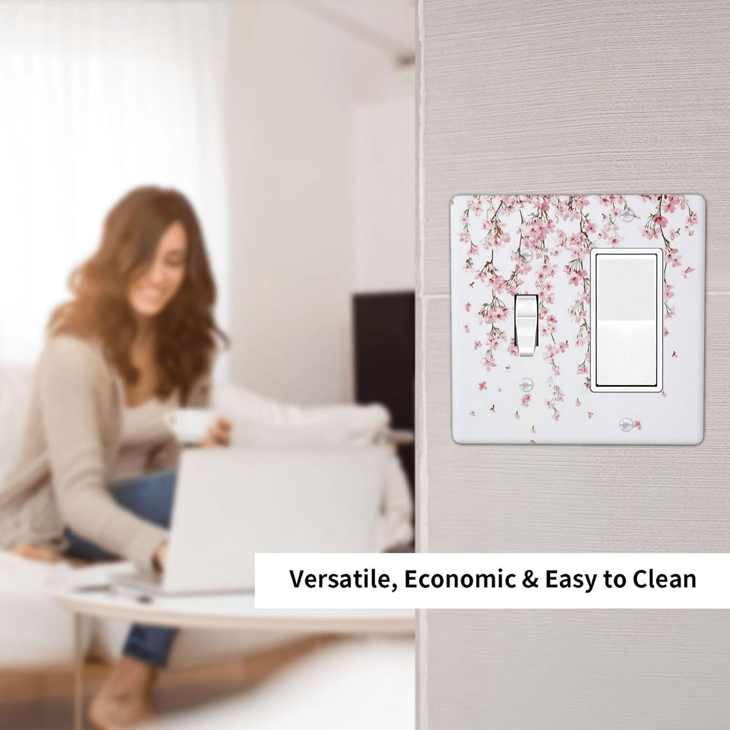 Outlet Covers Sakura Plant Floral Pink Flowers 1 Toggle 1 Rocker Combination Decorative Wall Plate Electrical Switch Plates Light Switch Cover Plate For Bed Room Living Room Decor