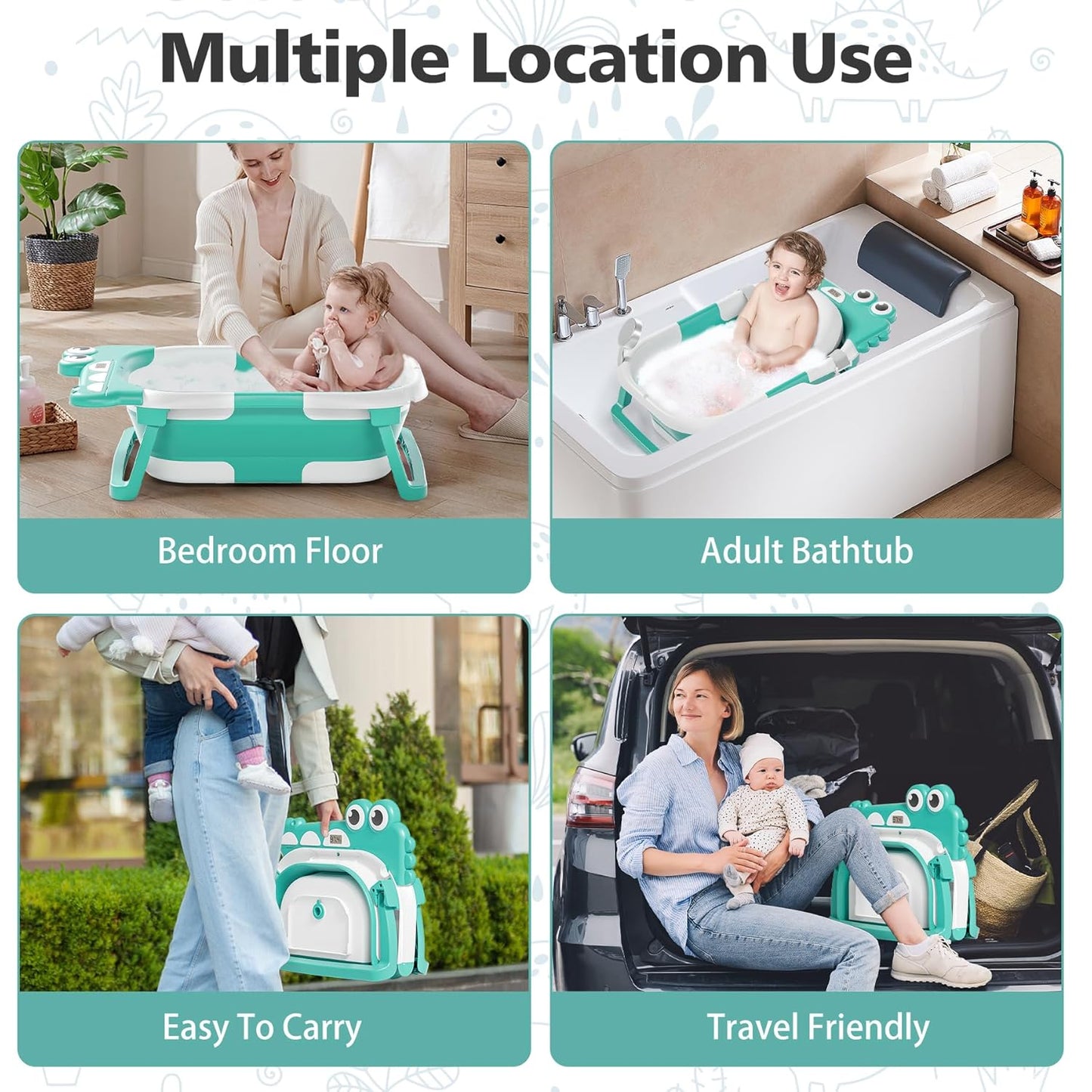 TPN Collapsible Baby Bathtub, Baby Bath Tub with Soft Cushion & Real-Time Thermometer, Baby Bathtub Infant to Toddler Tub (0-36 Months), Portable Newborn Travel Bath tub