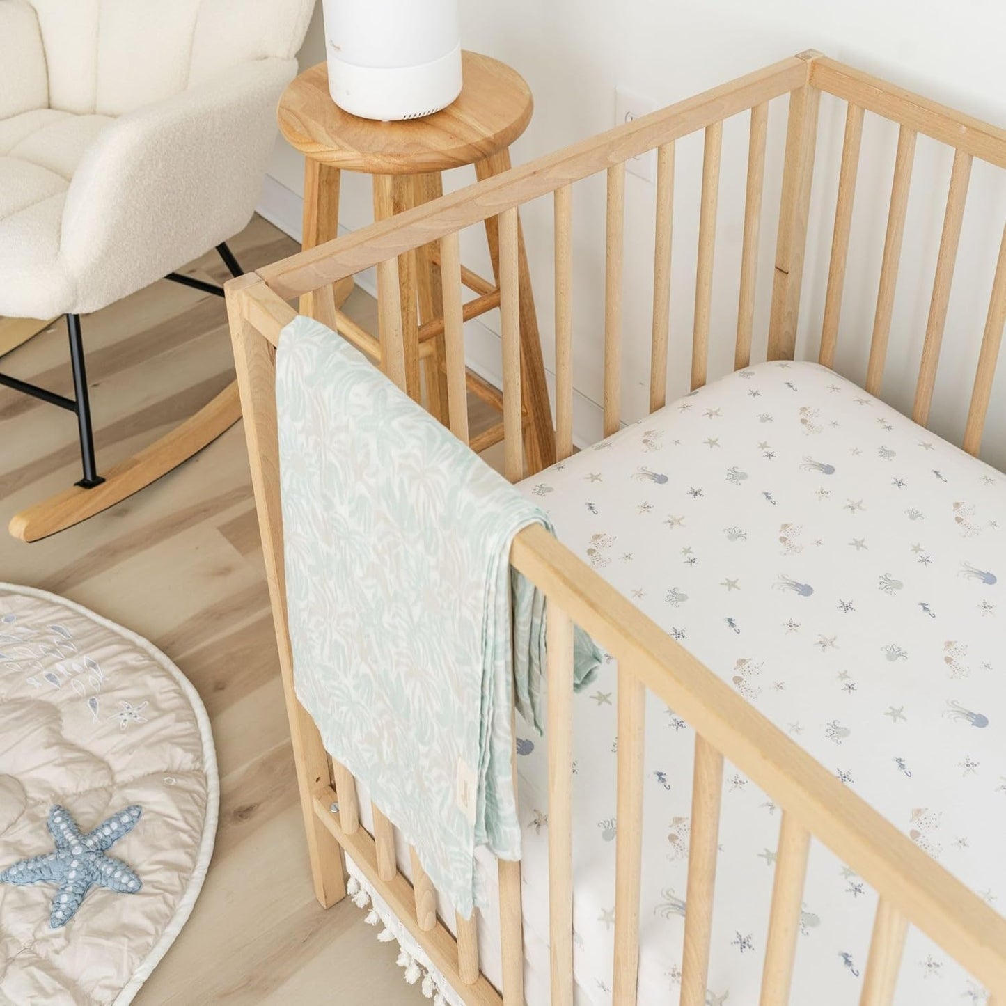 Crane Baby 100% Cotton Animal Nursery Sheet with Jellyfish Design, Neutral Crib Sheets, Fitted Toddler Sheet, 28" x 52"Standard Size Sea Life Crib Sheet