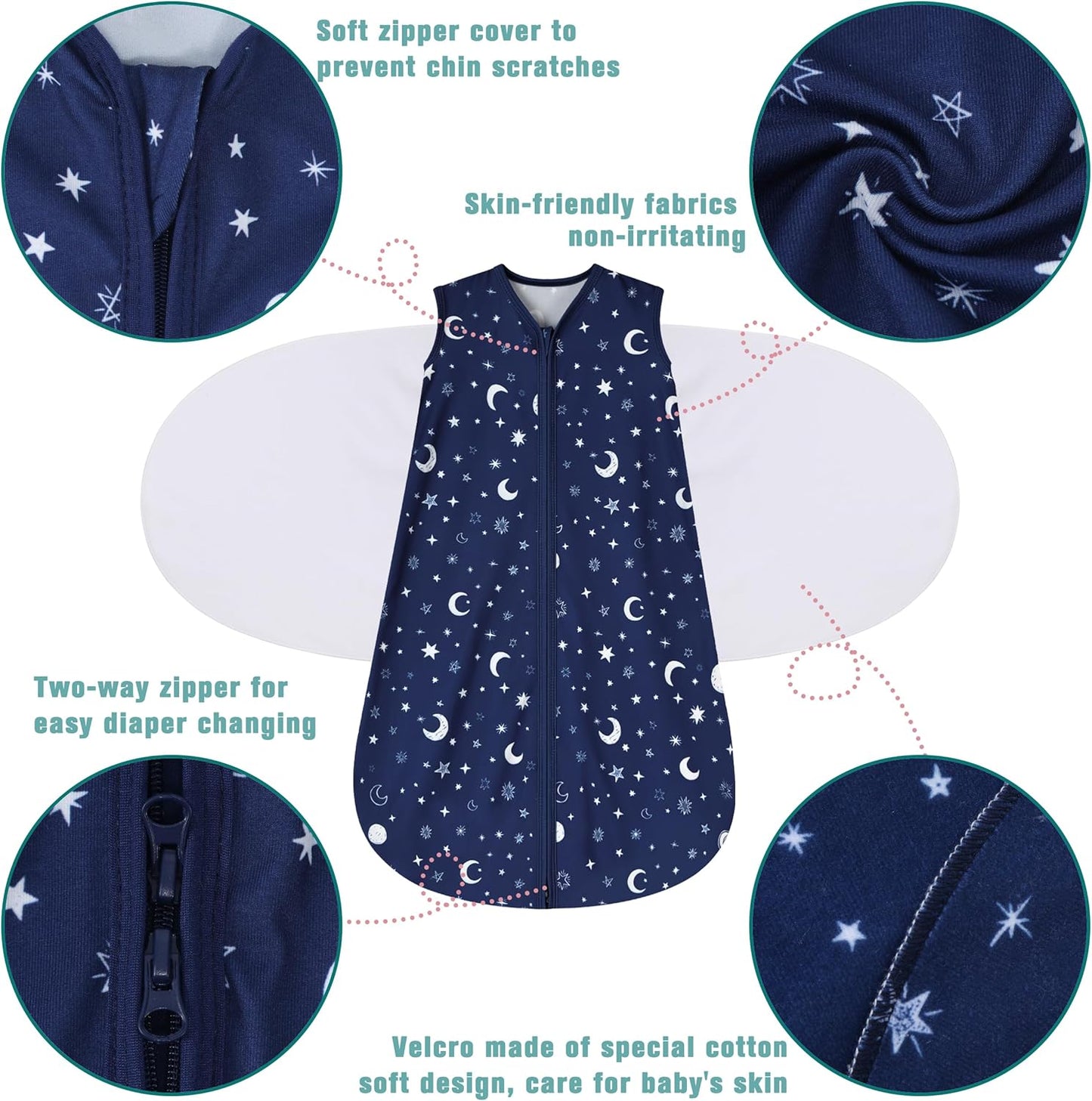 Newborn Sleep Sack Baby Swaddle,Swaddle me 6-12 Month,3-Way Adjustable Wearable Blanket,100% Rayon Cotton Swaddling Sleeping Bag,TOG 0.5 (Starry Sky, 6-12 Months)