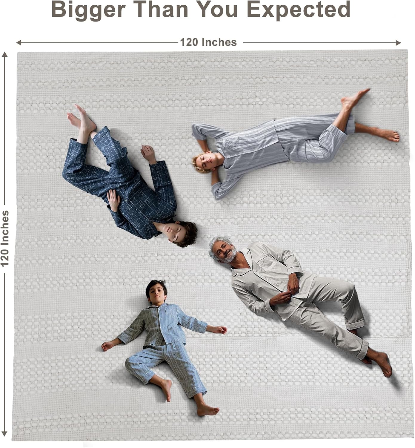 PHF 100% Cotton Waffle Blanket Oversized King 120"x120", Lightweight Breathable Extra Large 10'x10' Summer Blankets for Bed, Giant Big Luxury Aesthetic Woven Bedding for Home Decor, Light Grey