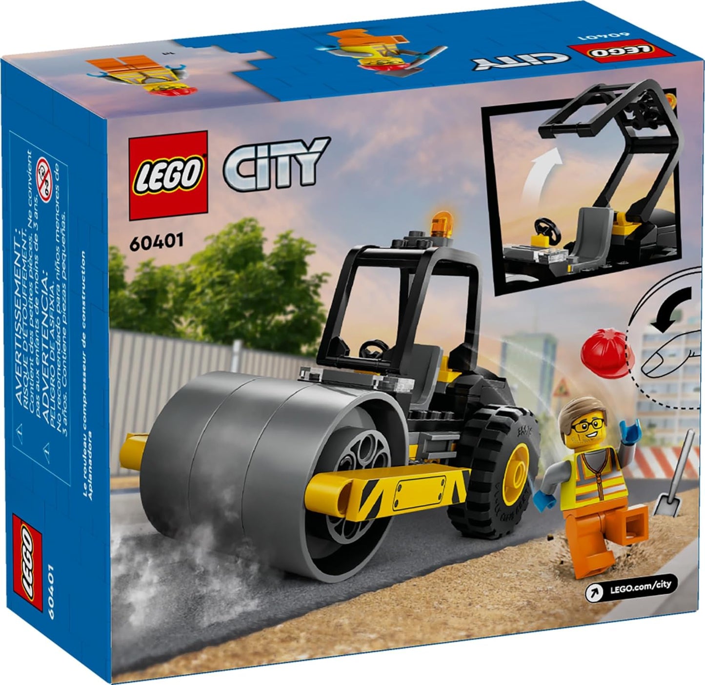 LEGO City Construction Steamroller Toy Playset, Fun Gift, Construction Toy Set for Kids Aged 5 Years Old Plus, Model Truck with a Worker Minifigure, Imaginative Play for Boys and Girls, 60401
