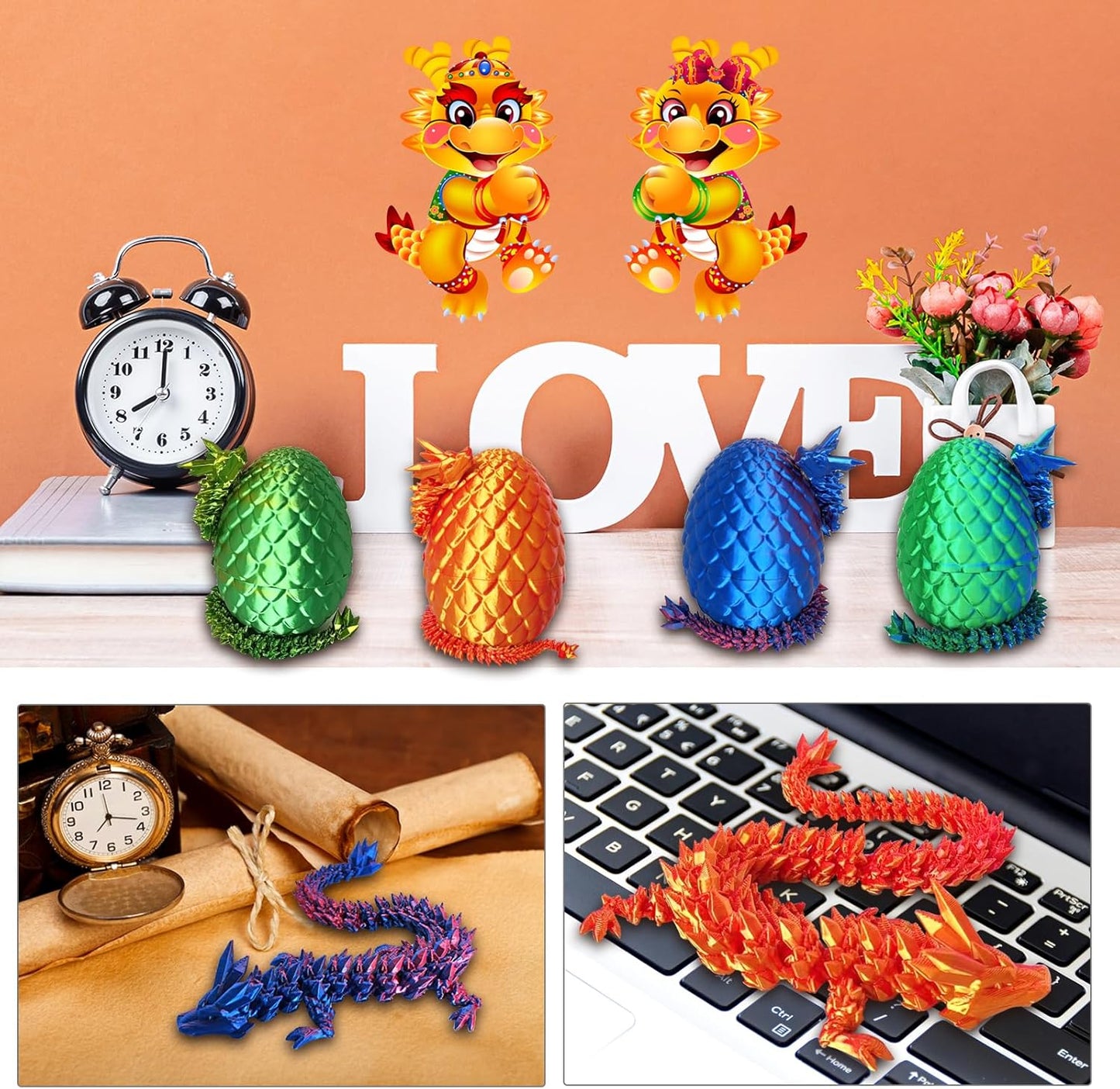 3D Printed Dragon Egg, 3D Printed Articulated Dragon Eggs with Dragon Inside, Crystal Dragon Fidget Toy, Adults Fidget Toys, Mystery Dragon Egg for Autism and ADHD(Laser Red)