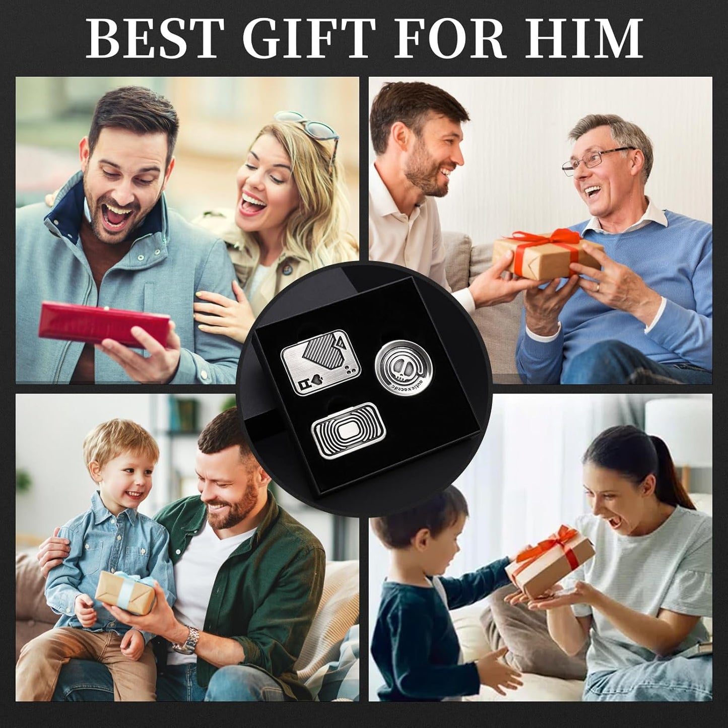 Metal Fidget Toys Gift Pack, Fidget Slider Haptic Coin EDC Fidget Toy for Adults, Home Office Executive Desk Toys Gift for Him, Perfect for ADHD/ADD/Autism (Silver)