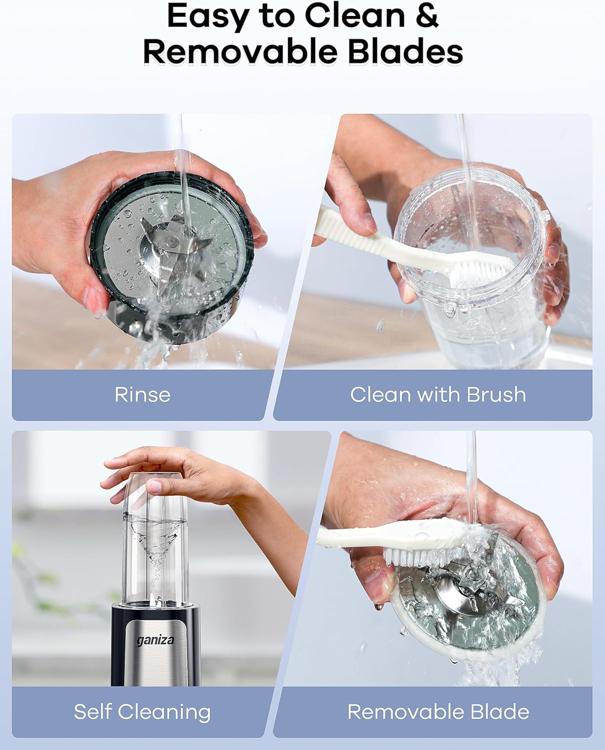 Ganiza Blender for Smoothies, 14Pcs Personal Blender for Shake and Smoothies for Kitchen with 3 Portable Cups (1x24oz & 2X17oz), Single Serve Smoothie Maker, Nutritious Recipe