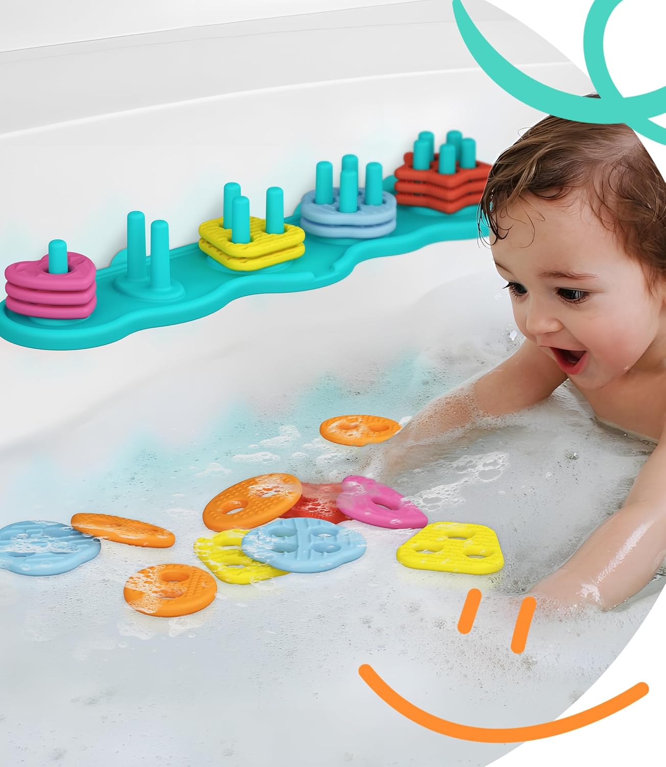 Baby Bath Toys Mold-Free Silicone Bath Toys, Sensory Shape Sorting & Stacking Set Includes 20 Floating Pieces, Early Learning Bathtub Toys for Toddlers