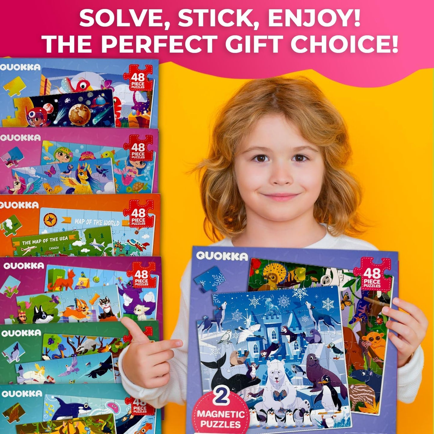 QUOKKA Magnetic Toddler Puzzles Ages 4-6 - 2x48 Travel Puzzles Games for Kids 3-5 Years Old - Activities Car Toy for Boys and Girls 2-4 yo - Polar & Jungle Animals Learning Magnet for Road Trip