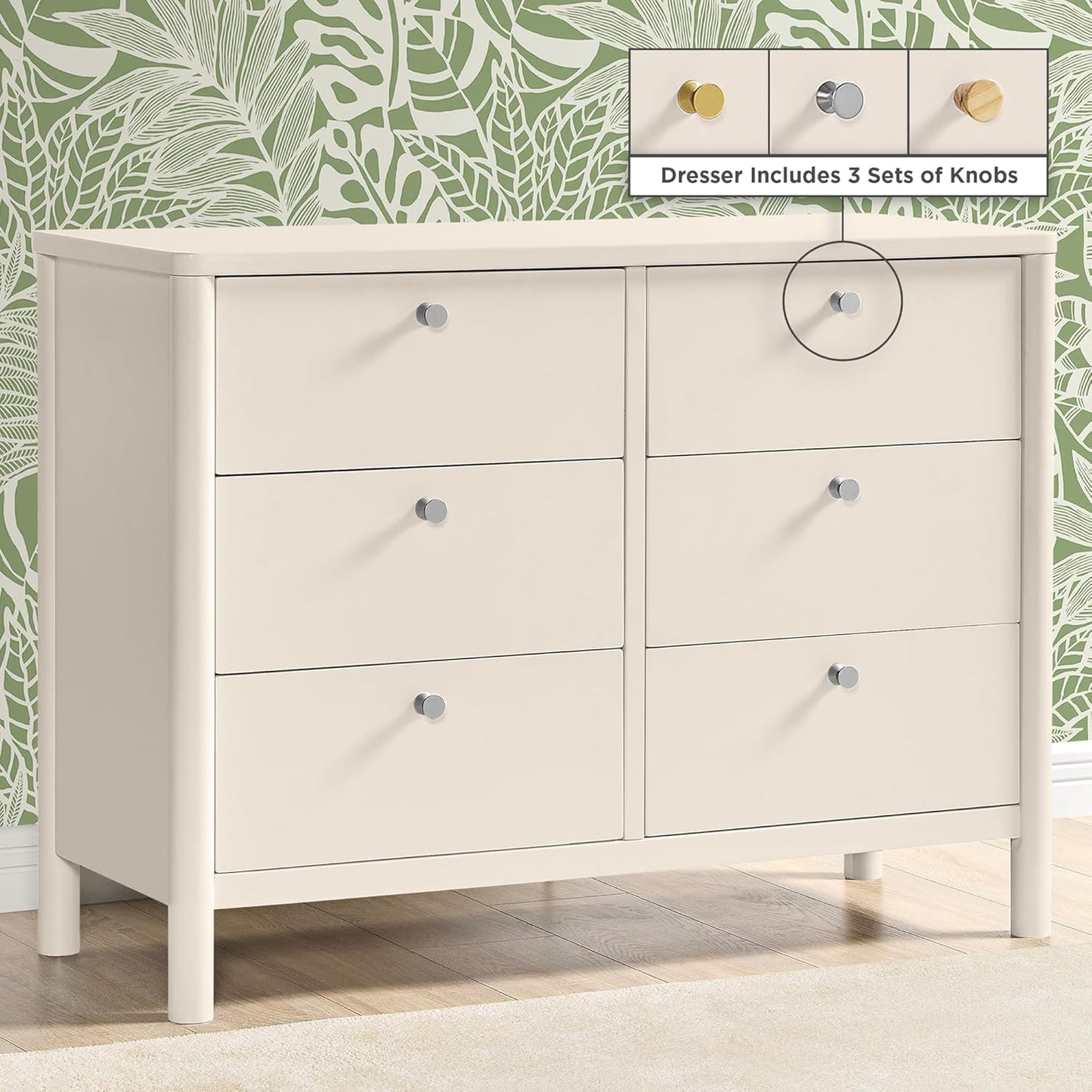 Delta Children Nest Crib and Dresser Nursery Furniture – 4-in-1 Convertible Crib | Brooks 6 Drawer Dresser | Soft Beige