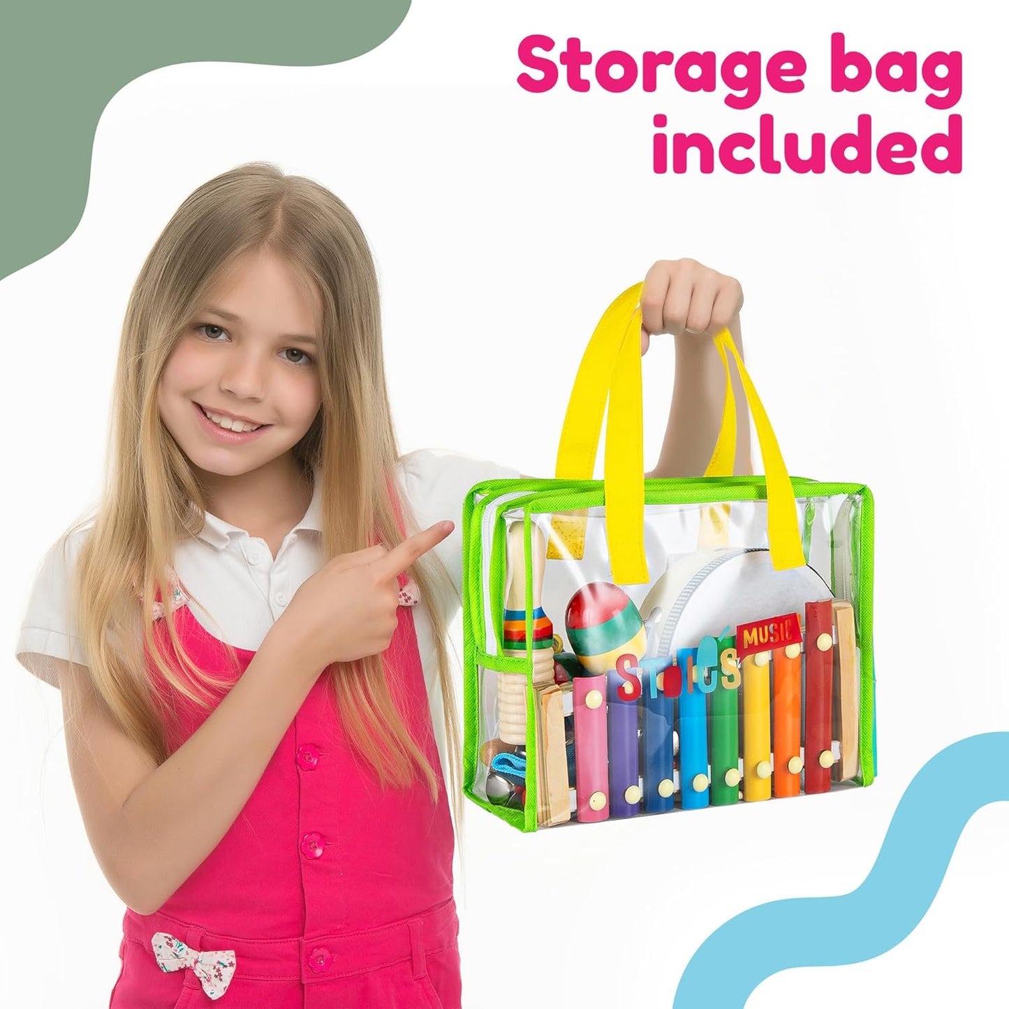 Stoie's Kids Musical Instruments Set for Toddler Ages 3-5 - Baby Wooden Percussion Musical Toys with Xylophone and Maracas, Drum, Triangle, Durable, Safe to Play, Clear Loud Sound