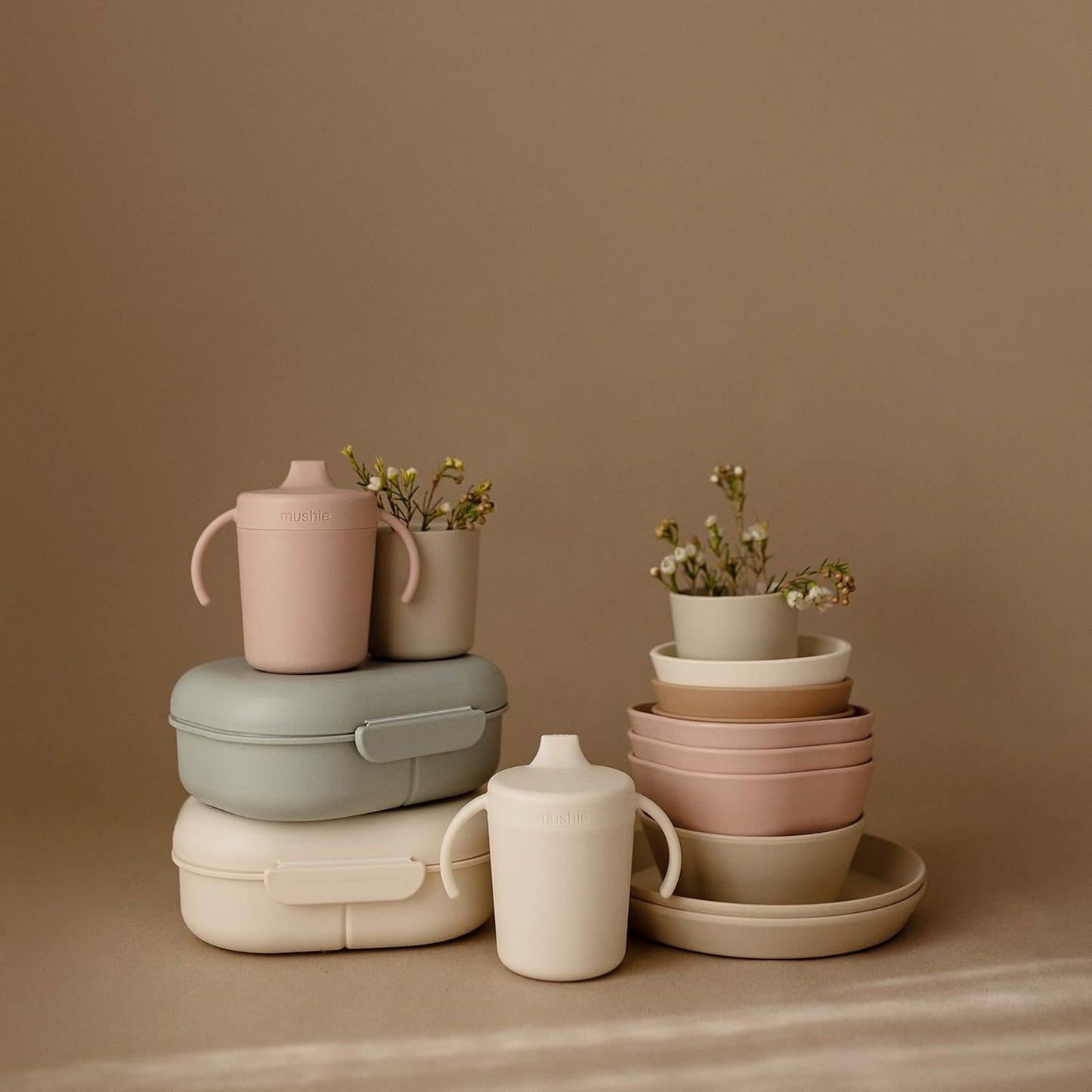 mushie Trainer Sippy Cup | Made in Denmark | Leak Resistant Twist-Off Lid & Handles | 6 Months + (Blush)