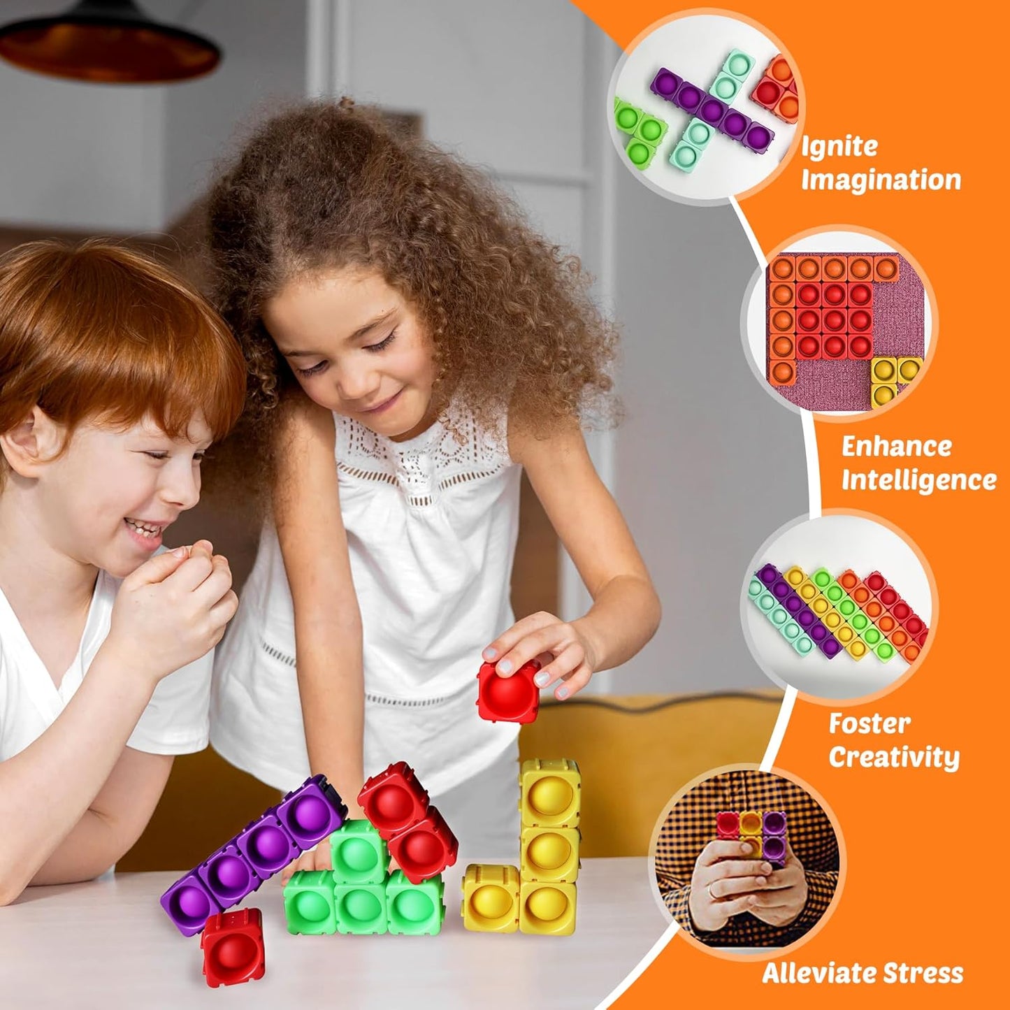 Giant Pop Blocks Bubble Premium Silicone Pop Fidget Blocks for Endless Joy and Education - Vibrant Pop Blocks for Imaginative Play and Puzzle Games-Toy Gift for Kids (49PCS)