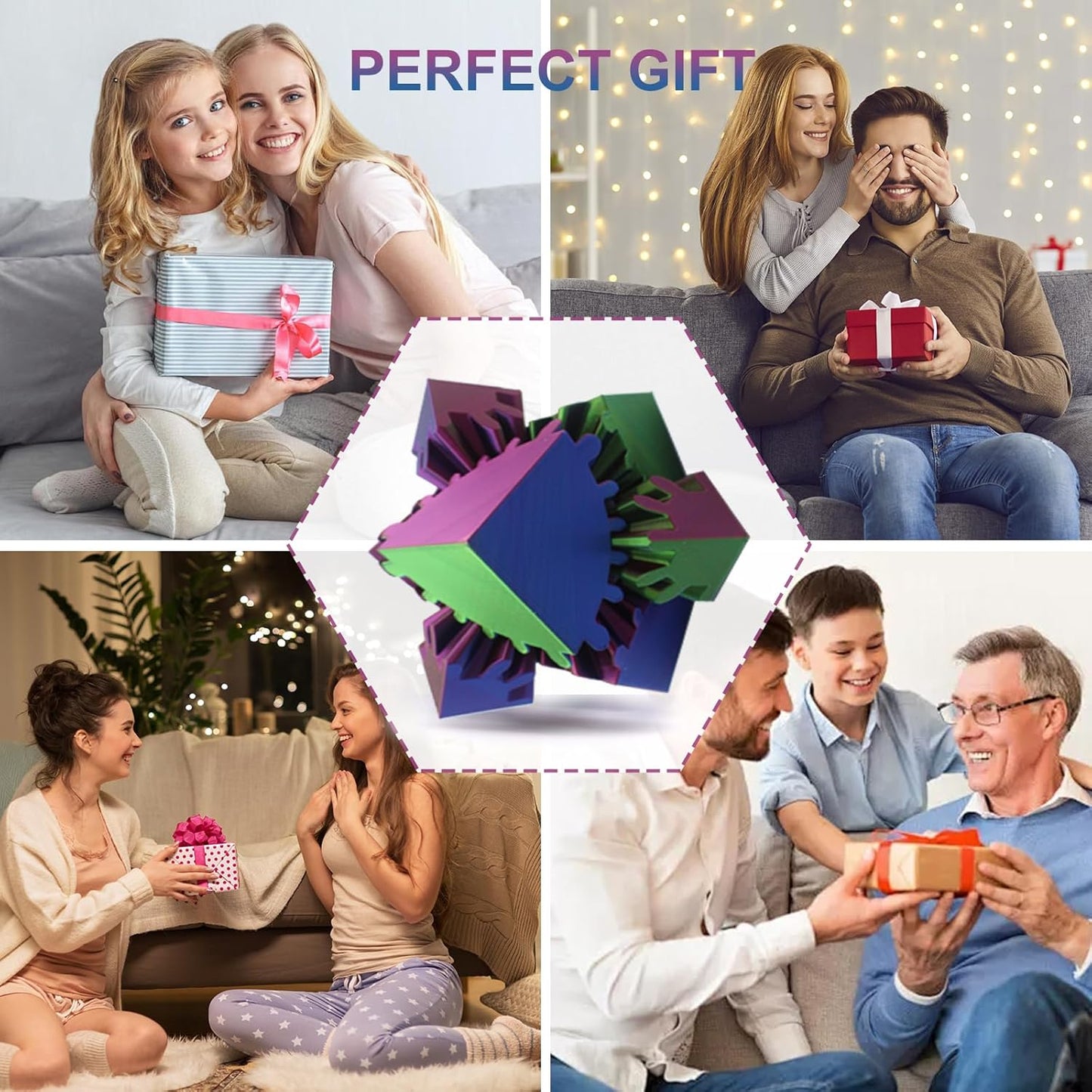 Gear Sphere Gear Cube 3D Printed Gear Ball Spin Cube Fidget Toy Relieving Stress & Anxiety, Fidget Cube GearSphere Desk Toy, Whirling Wonder Fidget for Sensory and Autism (Laser Red Blue Green)