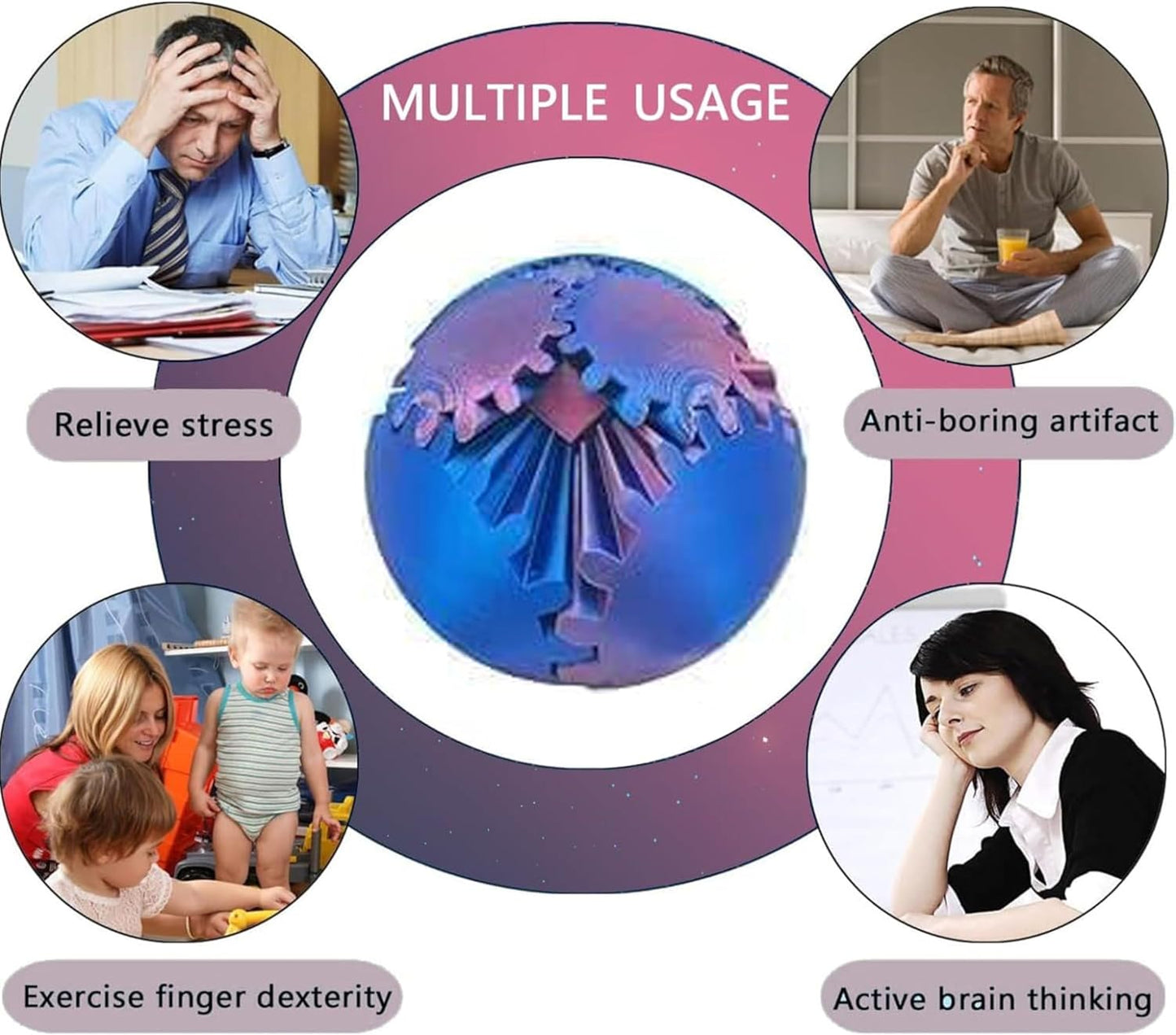 Gear Ball for ADHD 3D Printed Gear Ball Spin Ball Fidget Toy - Gearsphere Gear Ball for Stress and Anxiety Relaxing Fidget Ball - Ideal for Sensory Needs and Autism (Red Blue)