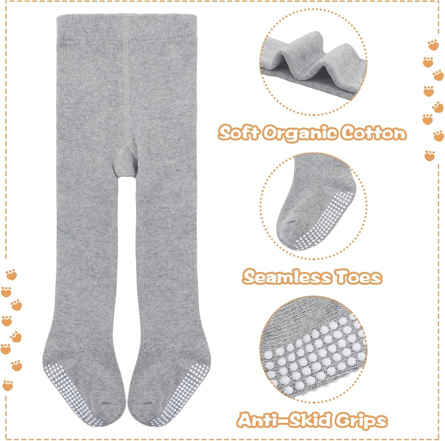 Zando Baby Girls Tights Cozy Cotton Infant Non Slip Grip Leggings Toddler Solid Knit Pantyhose Warm Newborn Stockings