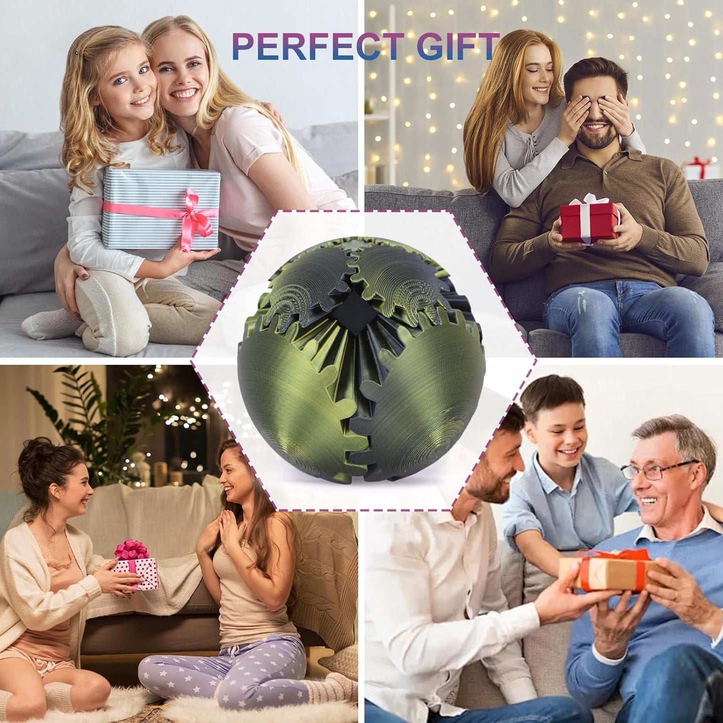 Gear Ball, Gear Sphere, 3D Printed Gear Ball Spin Ball Cube Fidget Toys GearSphere Ball, Stress Ball, Gear Sphere Desk Toy, Fidget Ball, Gear Toy for Stress and Anxiety Relaxing (Laser Color G)