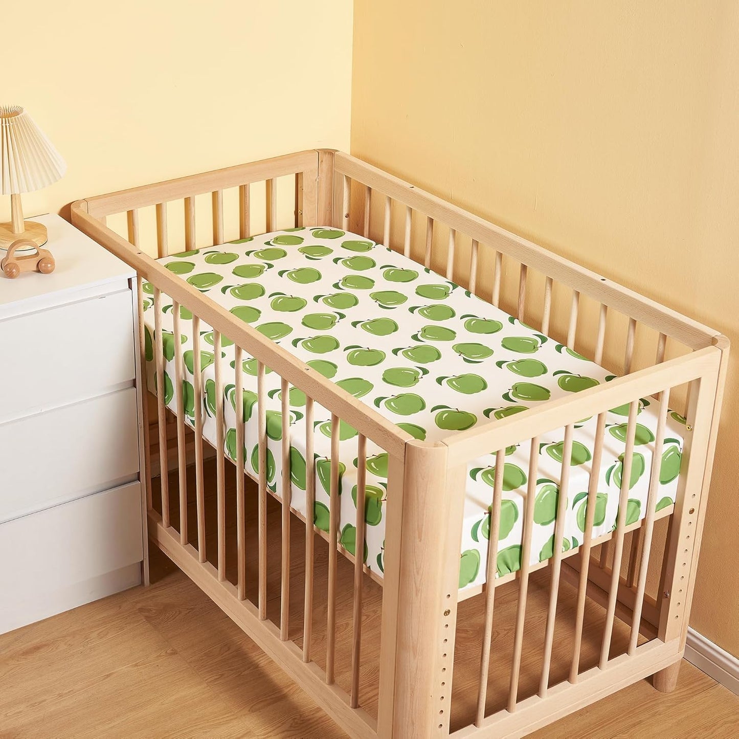 TILLYOU Baby Crib Sheets for Boys Girls, Super Soft Toddler Bed Sheets, 2 Pack Sheets for Standard Crib Mattress 28x52in, Green Apple
