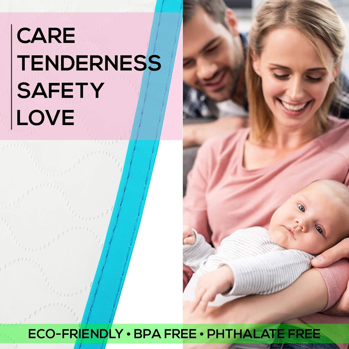 Baby Diaper Changing Mat - 31,5 x 25,5 inch Waterproof Portable Travel Changing Pad - Wipable Liners for Newborn Todlers Kids - Foldable Large Baby Nappy Changer Mat (White w/Turquoise Changing mat)