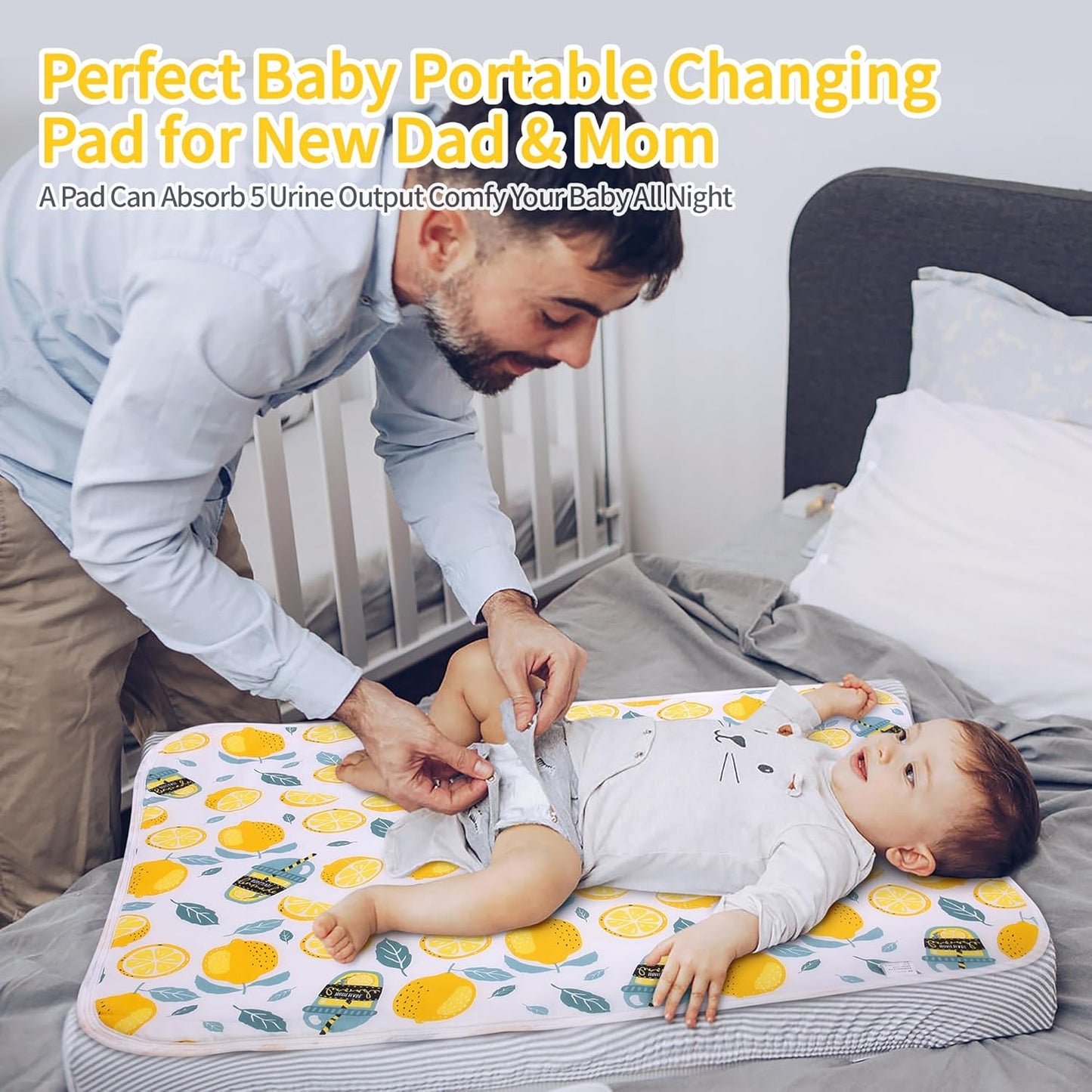 Diaper Changing Pads for Baby, Dinosaur Change Mat, 3Layers Waterproof Change Pad Foldable Absorbent Mats for Women, Reusable Incontinence Underpads for Patient 24''x30''