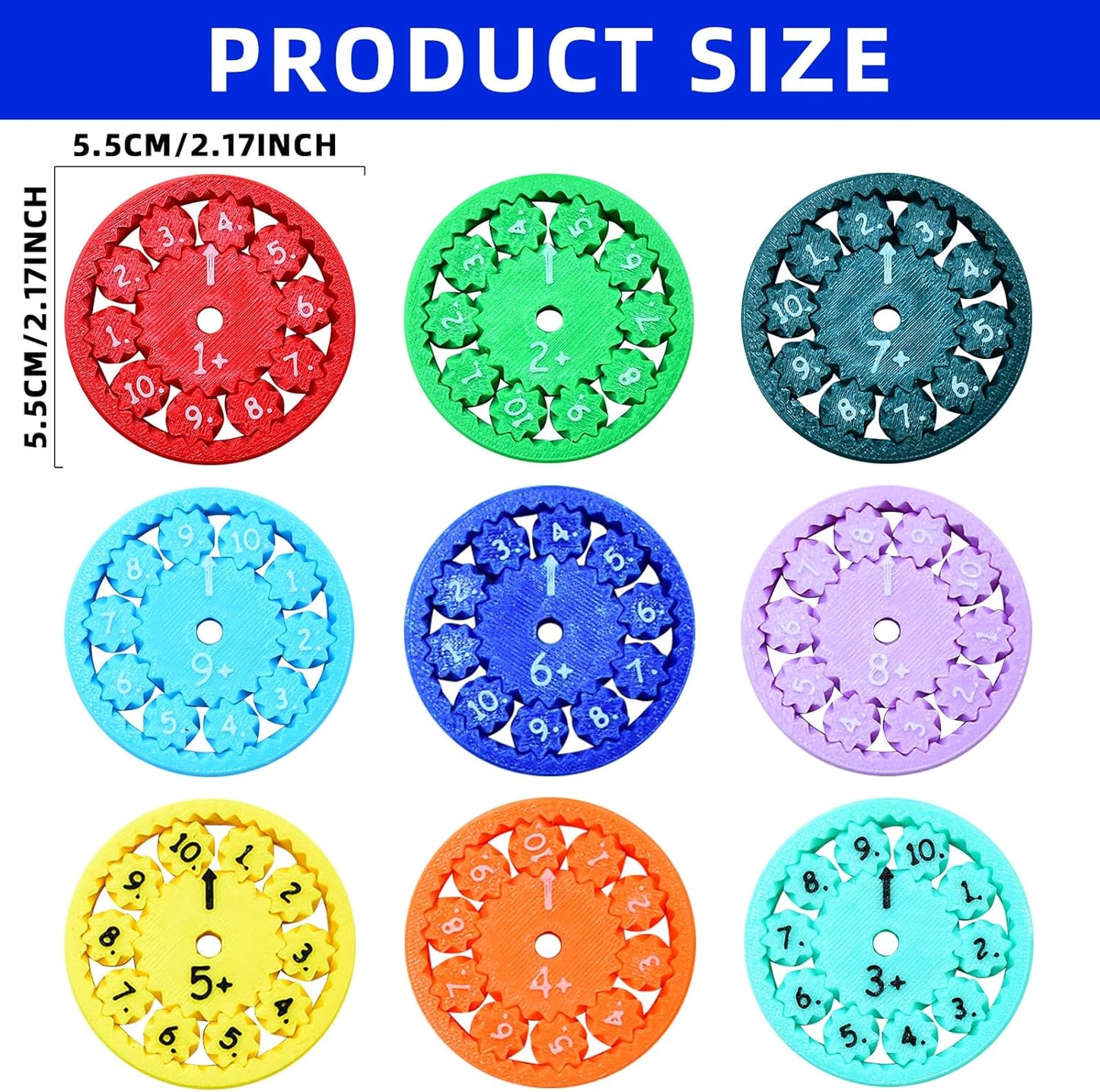 Math Fidget Spinners,Funny Educational Math Fact Tools,Math Learning & Education Toys Game,Creative Gift (9 PCS-Addition & Subtraction)