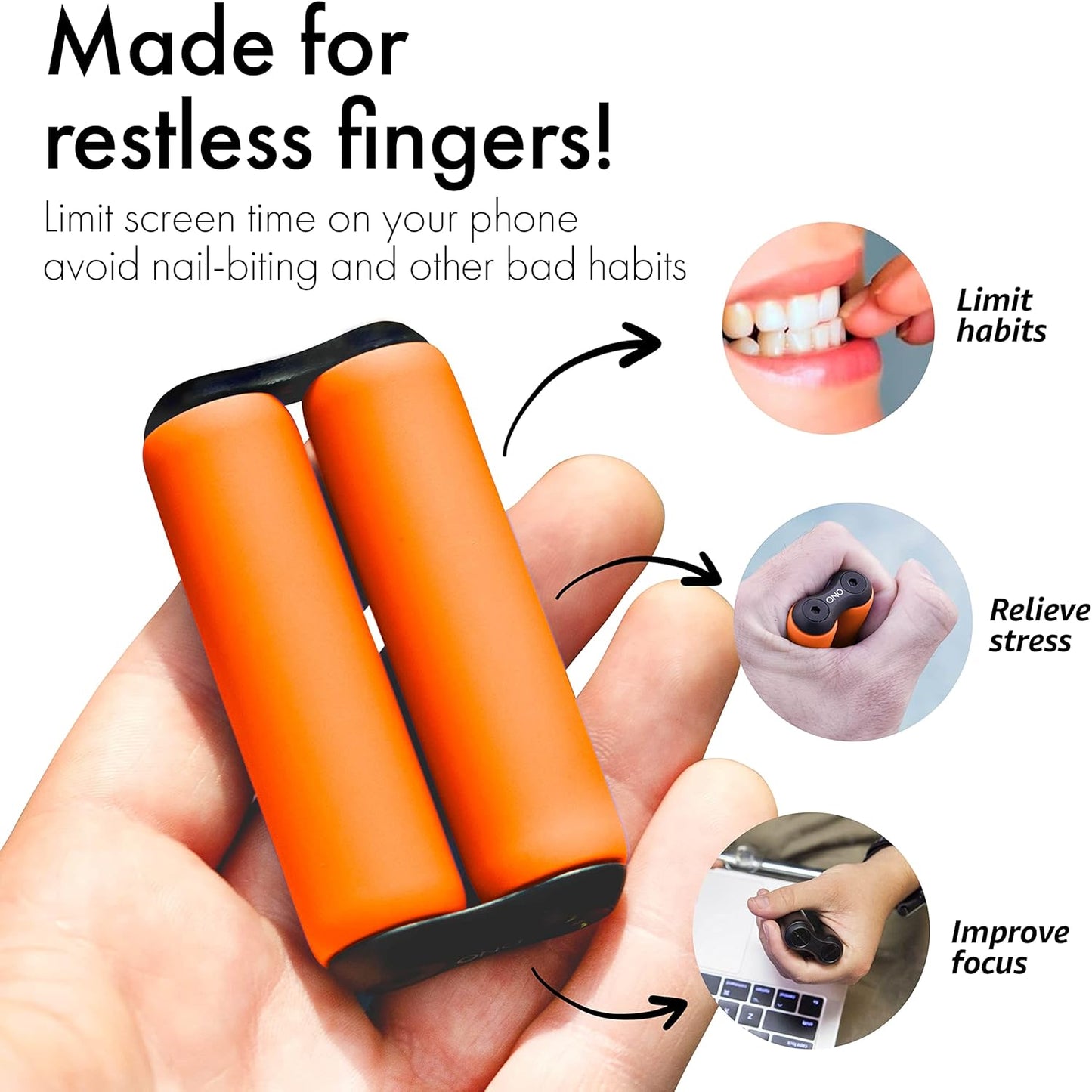 ONO Roller - Handheld Fidget Toy for Adults | Help Relieve Stress, Anxiety, Tension | Promotes Focus, Clarity | Compact, Portable Design (Junior Size/ABS Plastic, Orange)